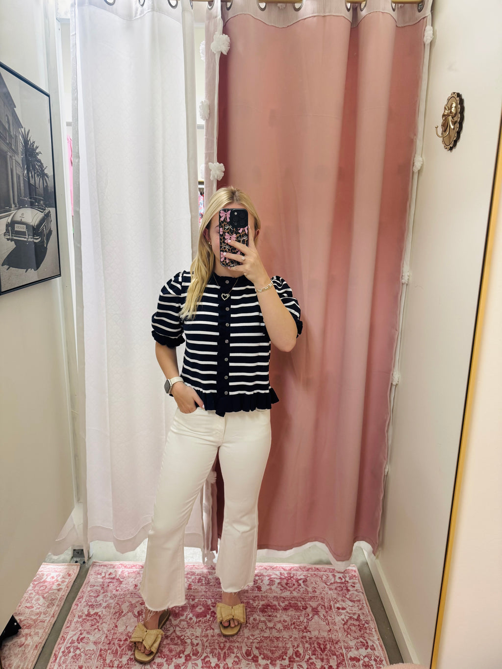 Navy Ruffle Short Sleeve Top