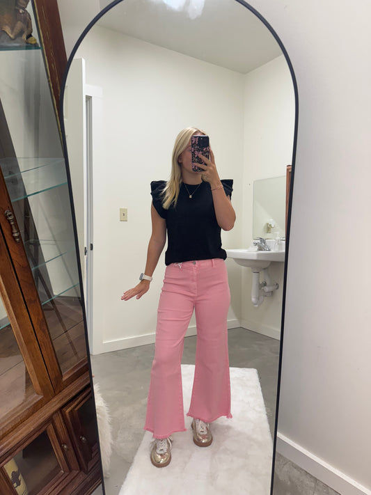 Black Ruffle Sleeve Top