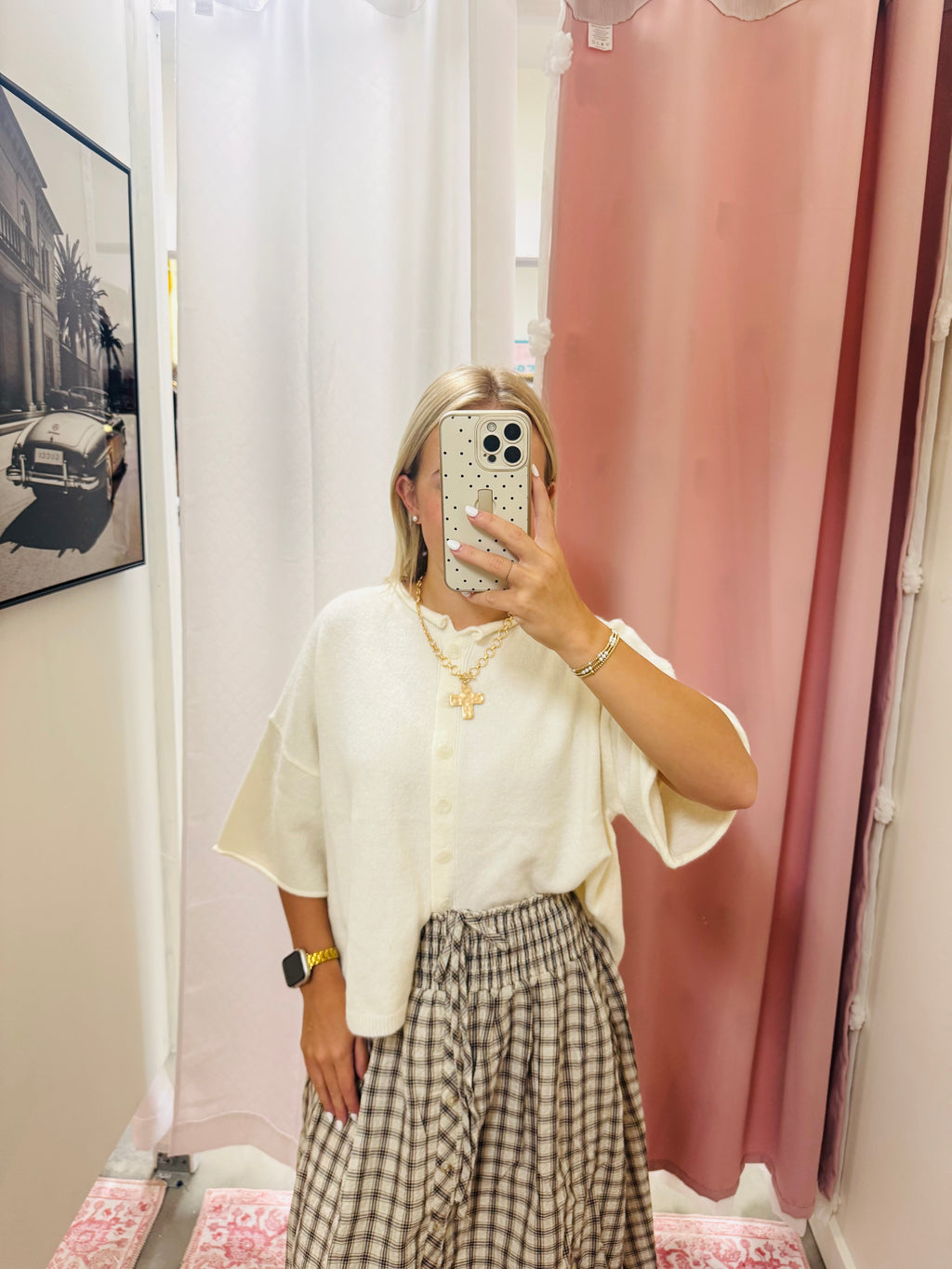 Short Sleeve Boxy Ivory Cardigan