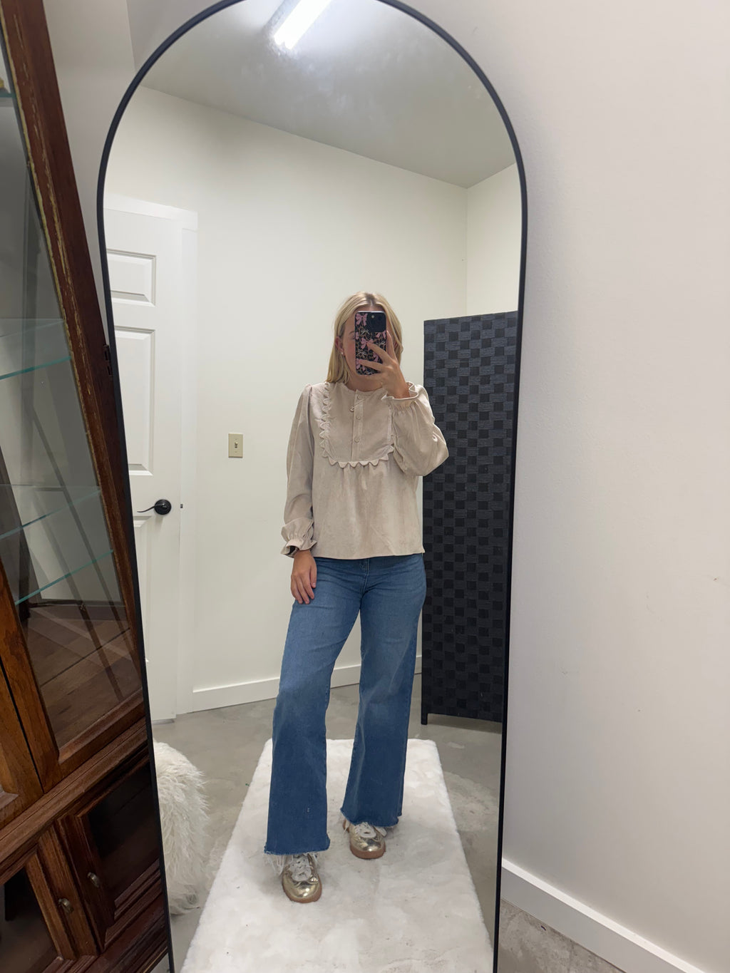 Suede Long Sleeve Cream Top