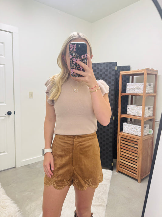 Brown Suede Eyelet Shorts