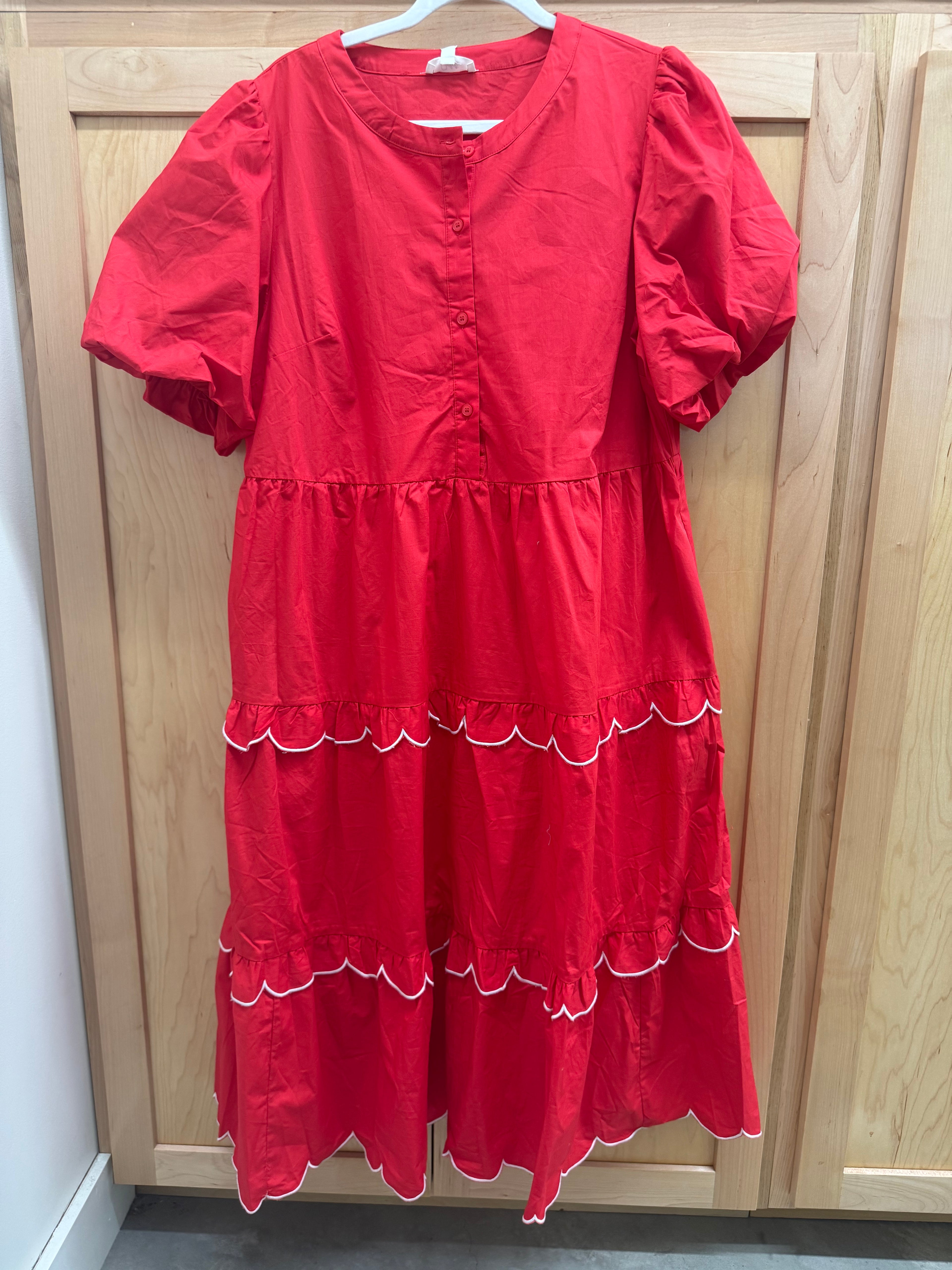 Plus Red Scalloped Dress