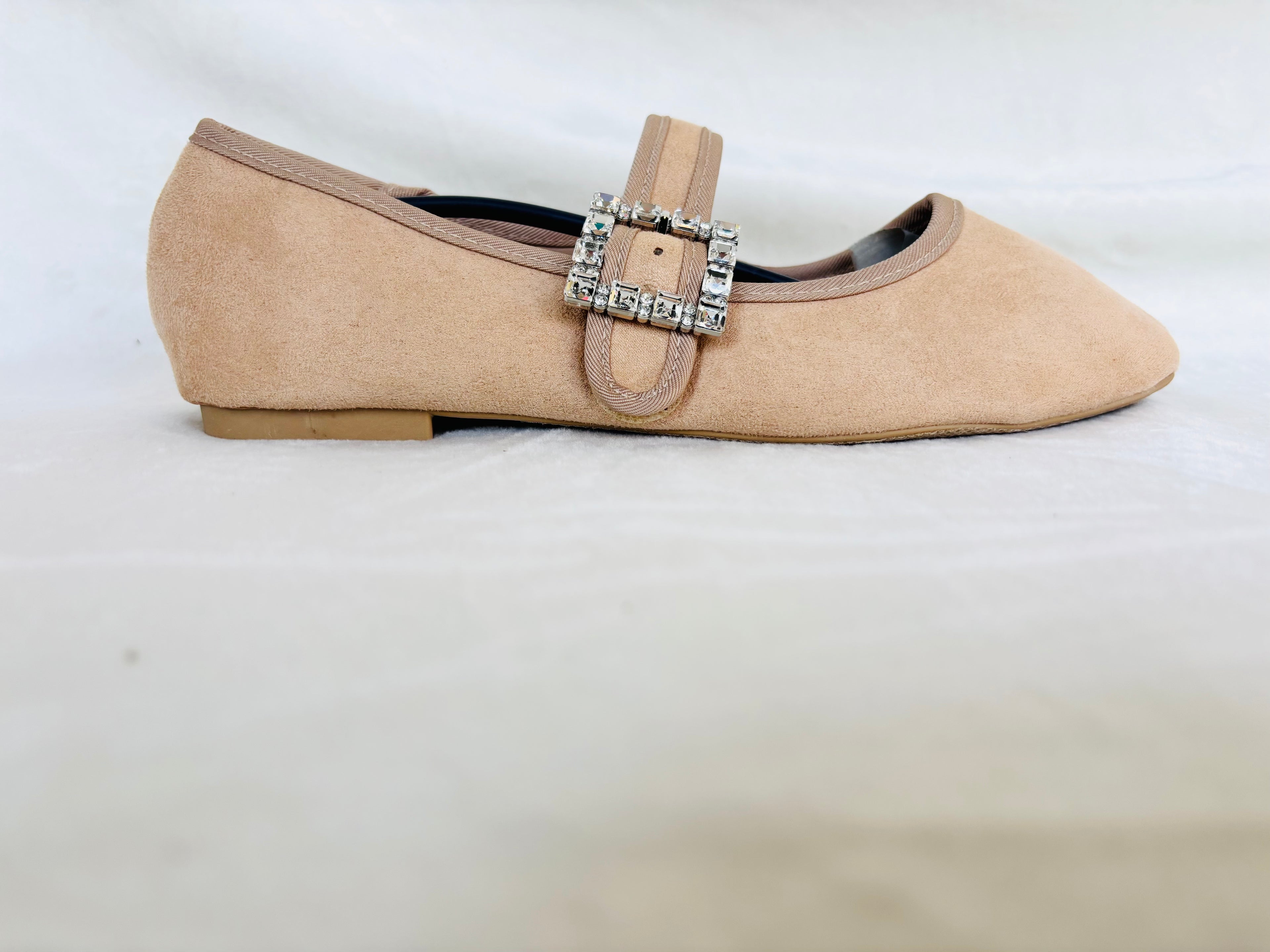 Rhinestone Buckle Tan Ballet Flat