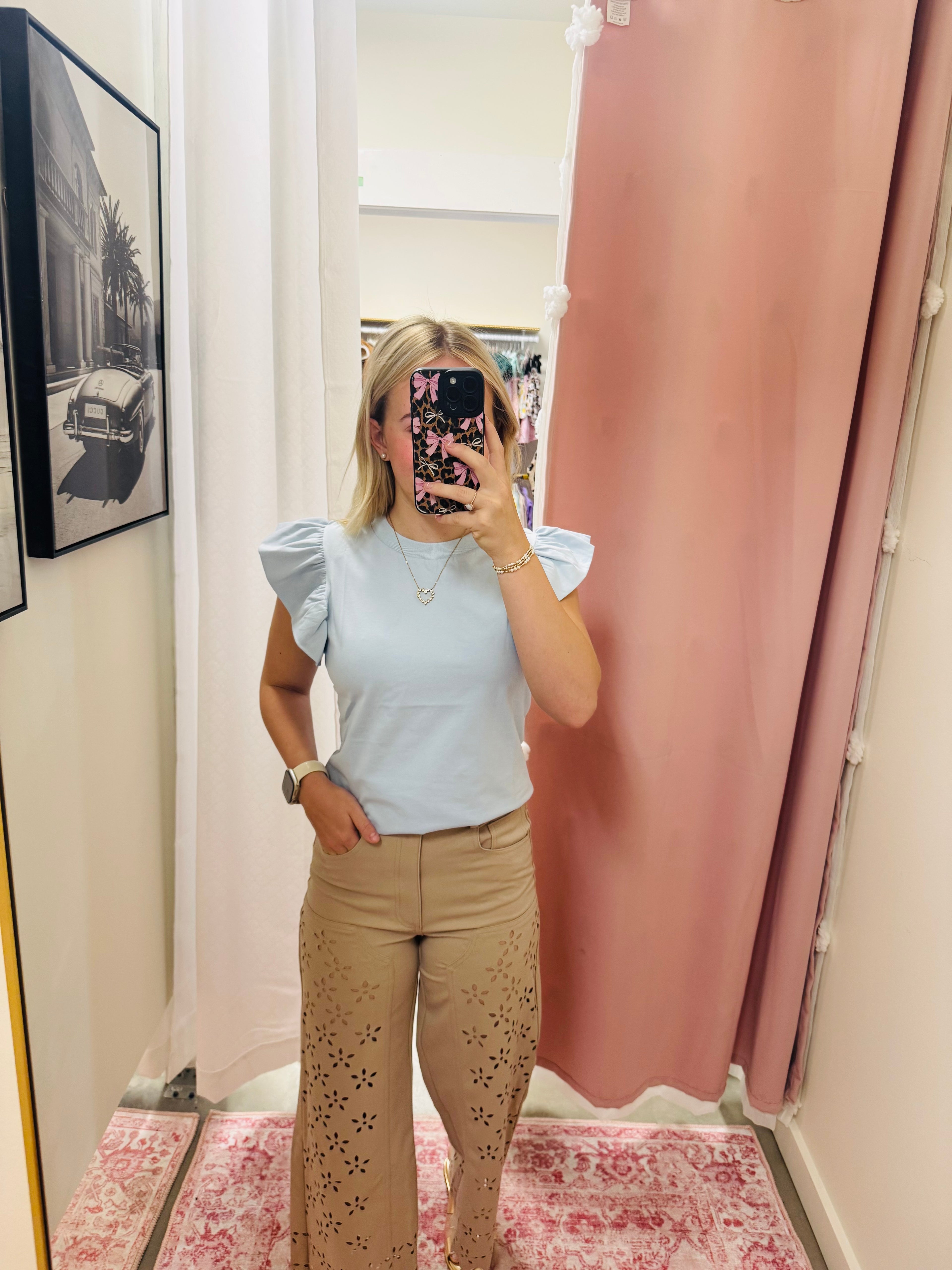 Baby Blue Flutter Sleeve Top