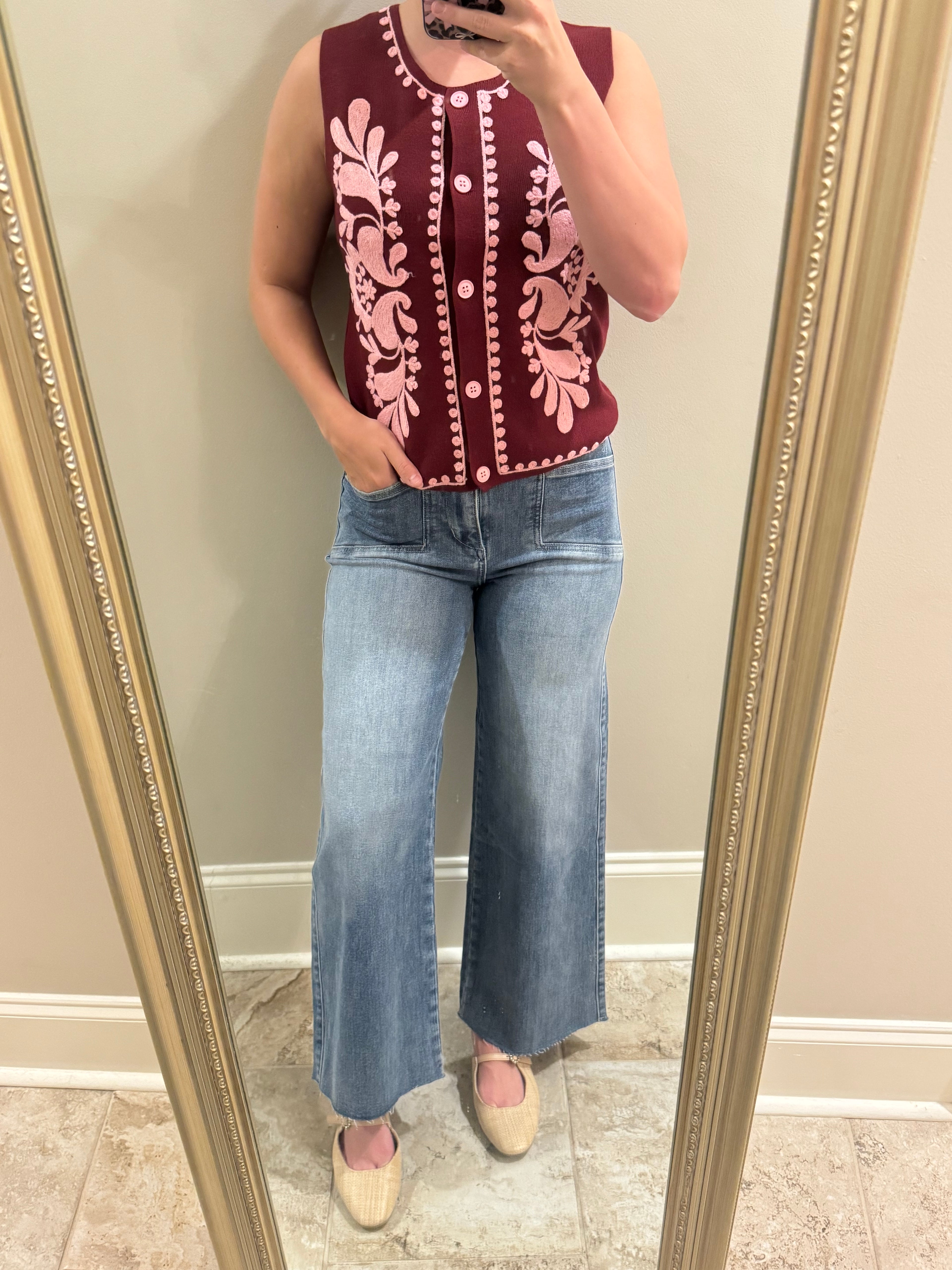 Wine and Pink Button Up Vest