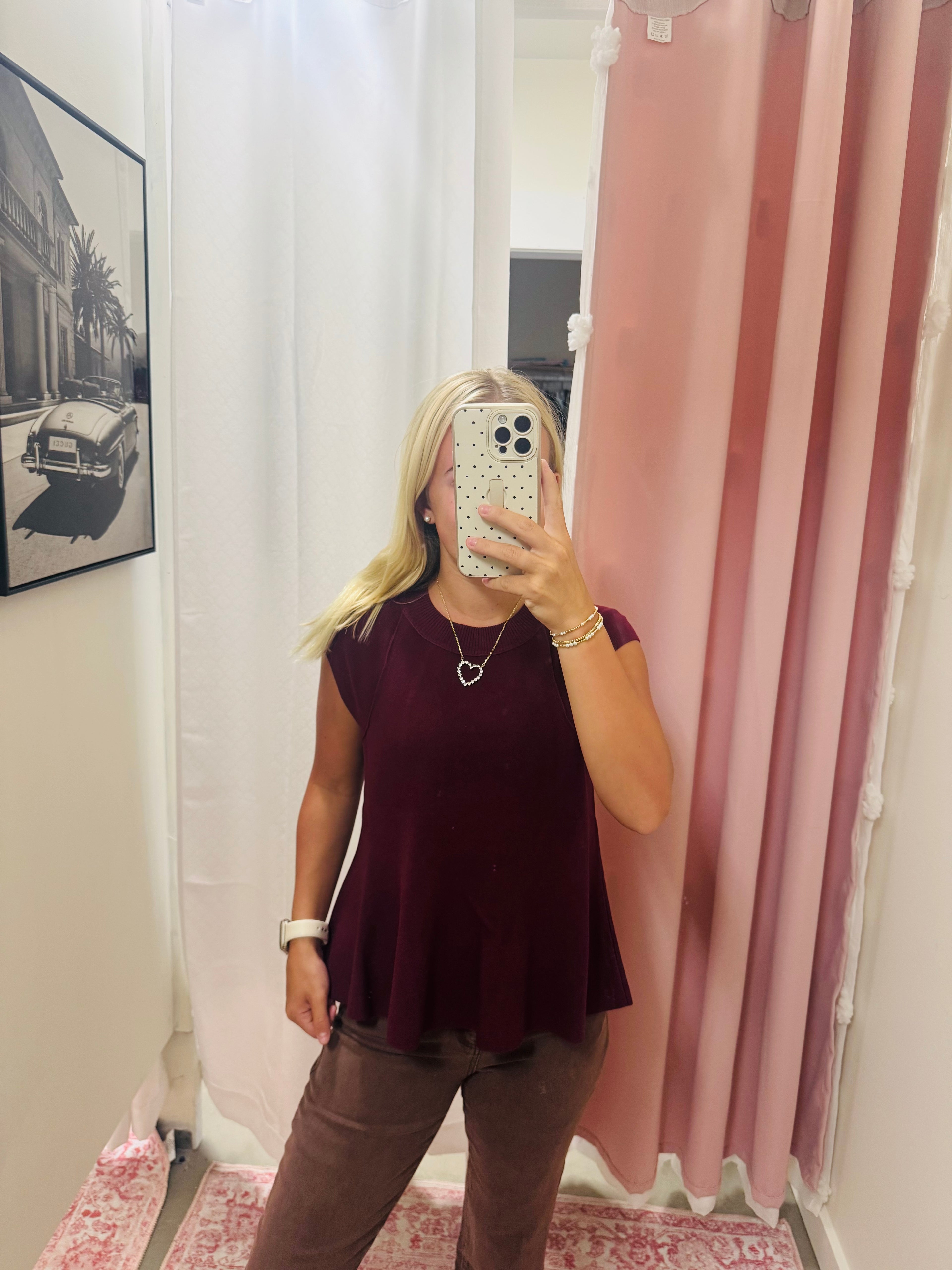 Wine Flowy Peplum Sweater