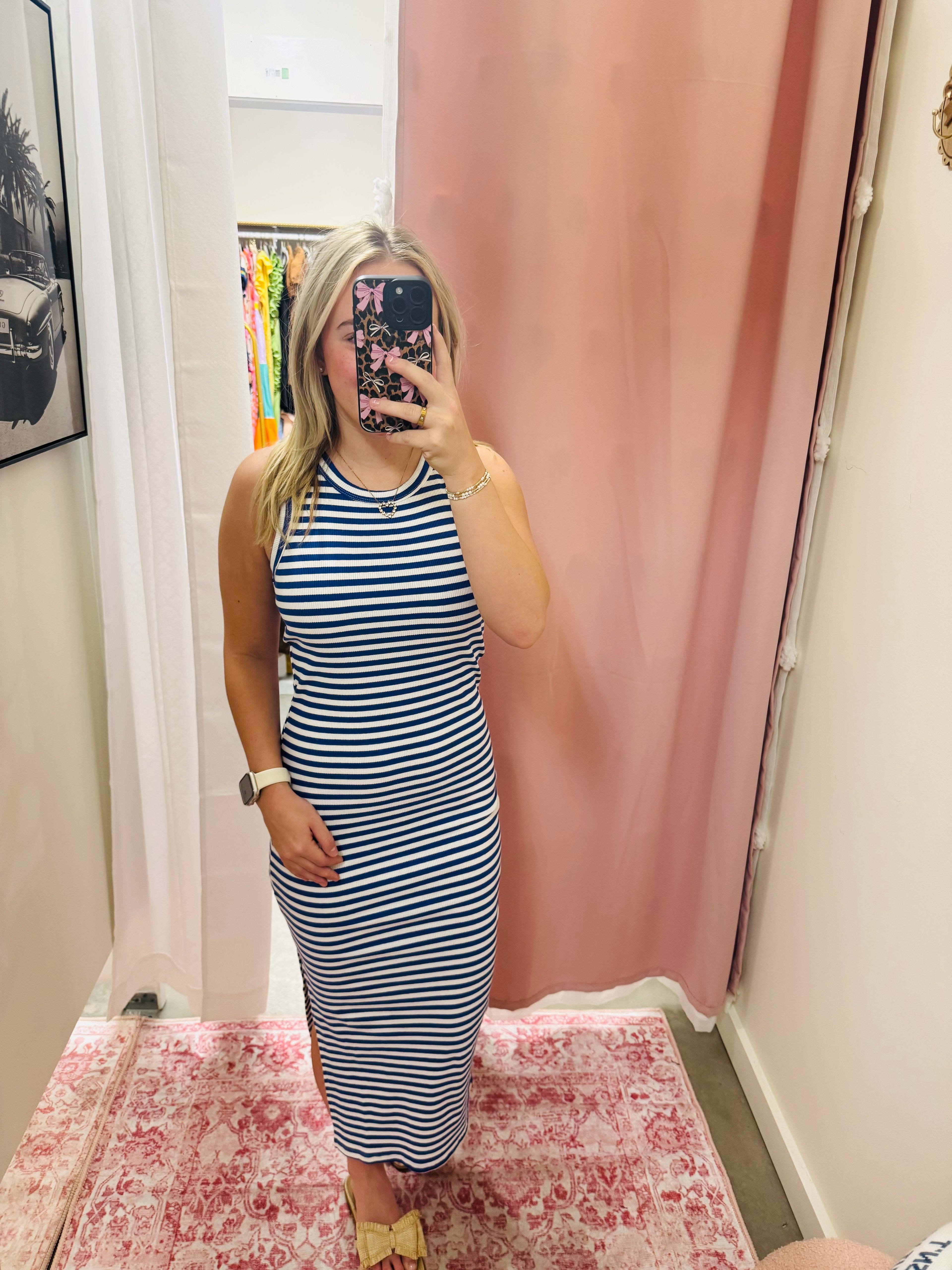 Blue Ribbed Knit Dress