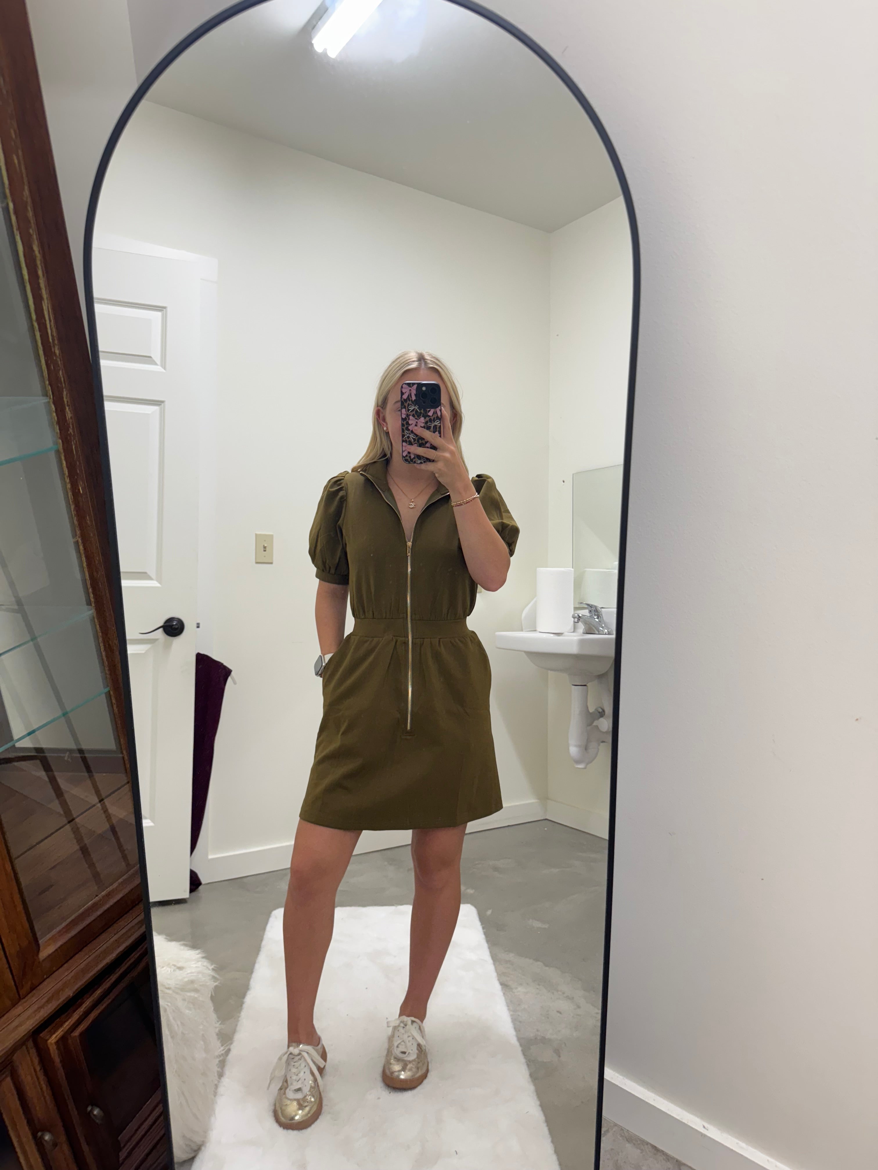 Olive Green Zip Up Dress