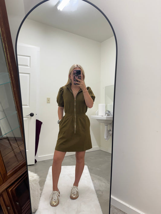 Olive Green Zip Up Dress