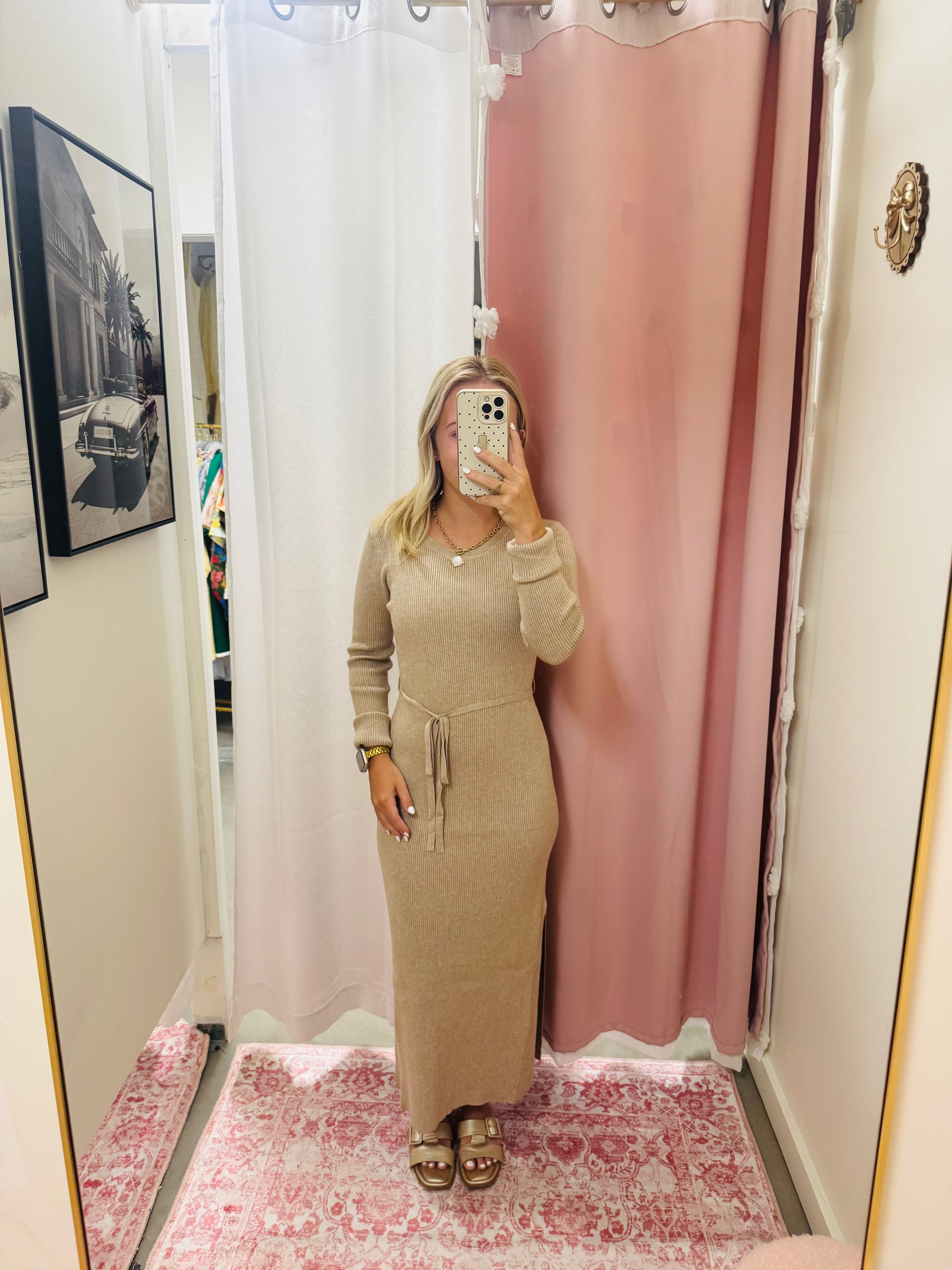 Oatmeal Ribbed Midi Dress