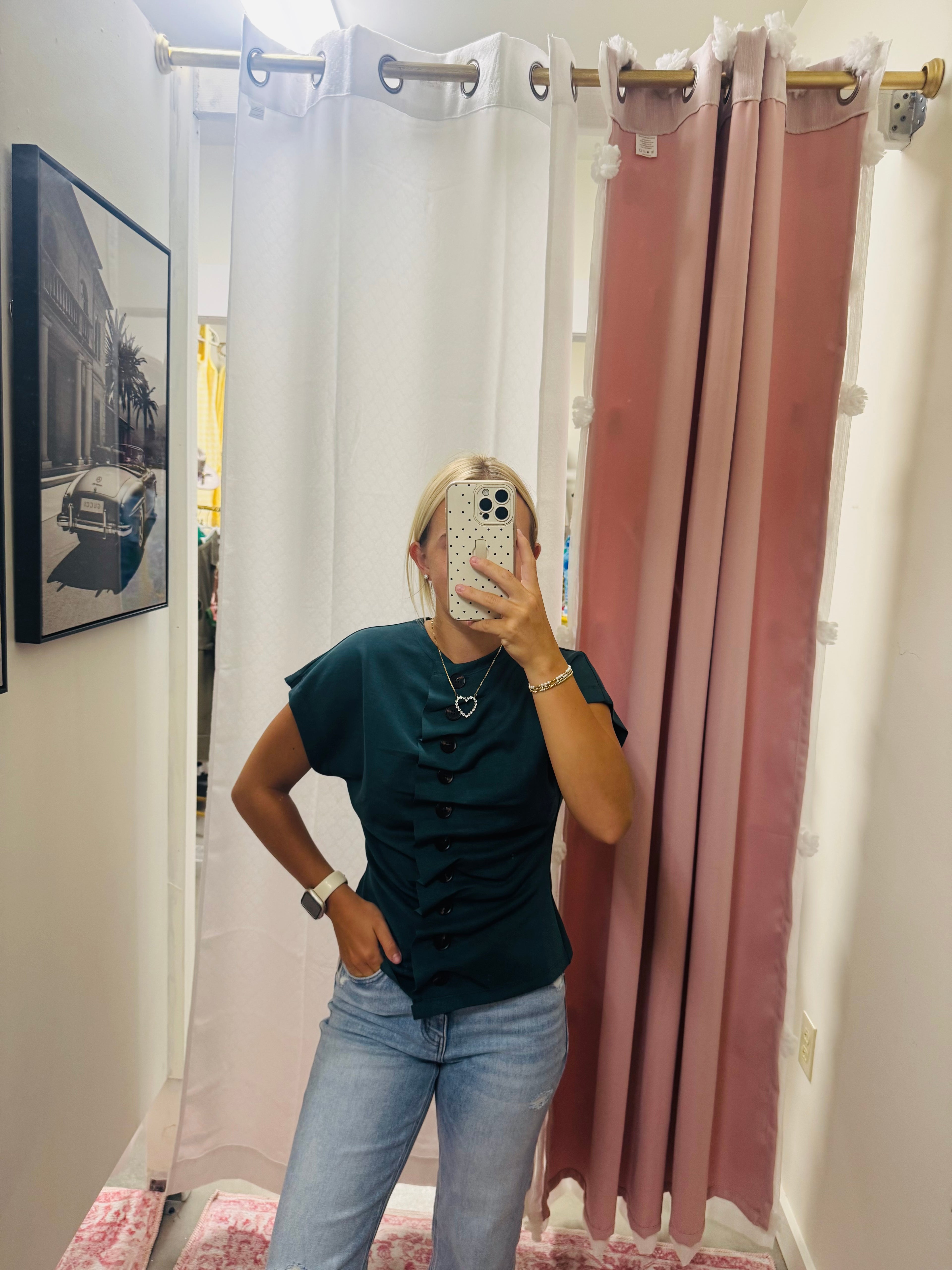 Button Up Deep Green Scuba Top