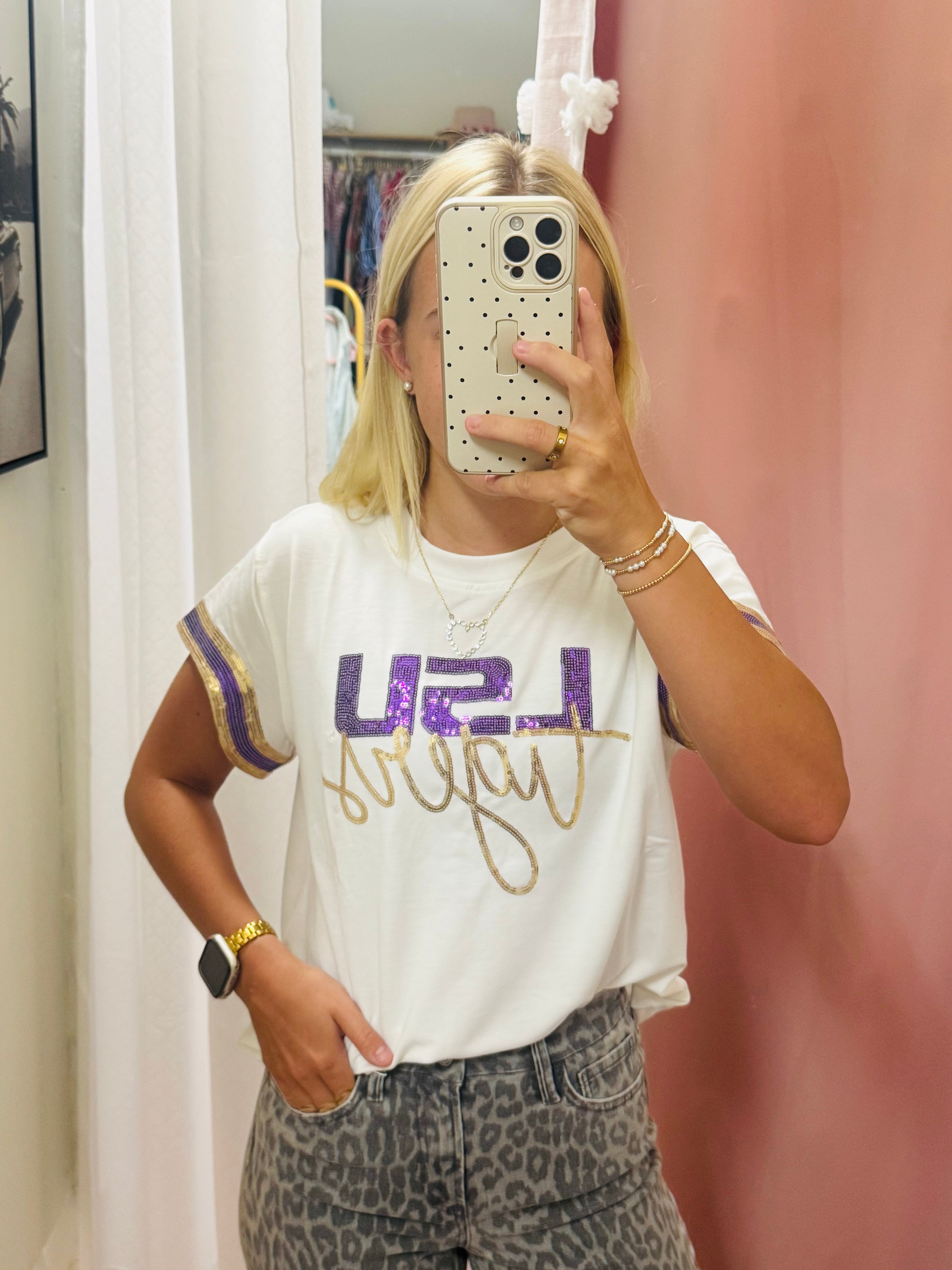 White LSU Tiger Top