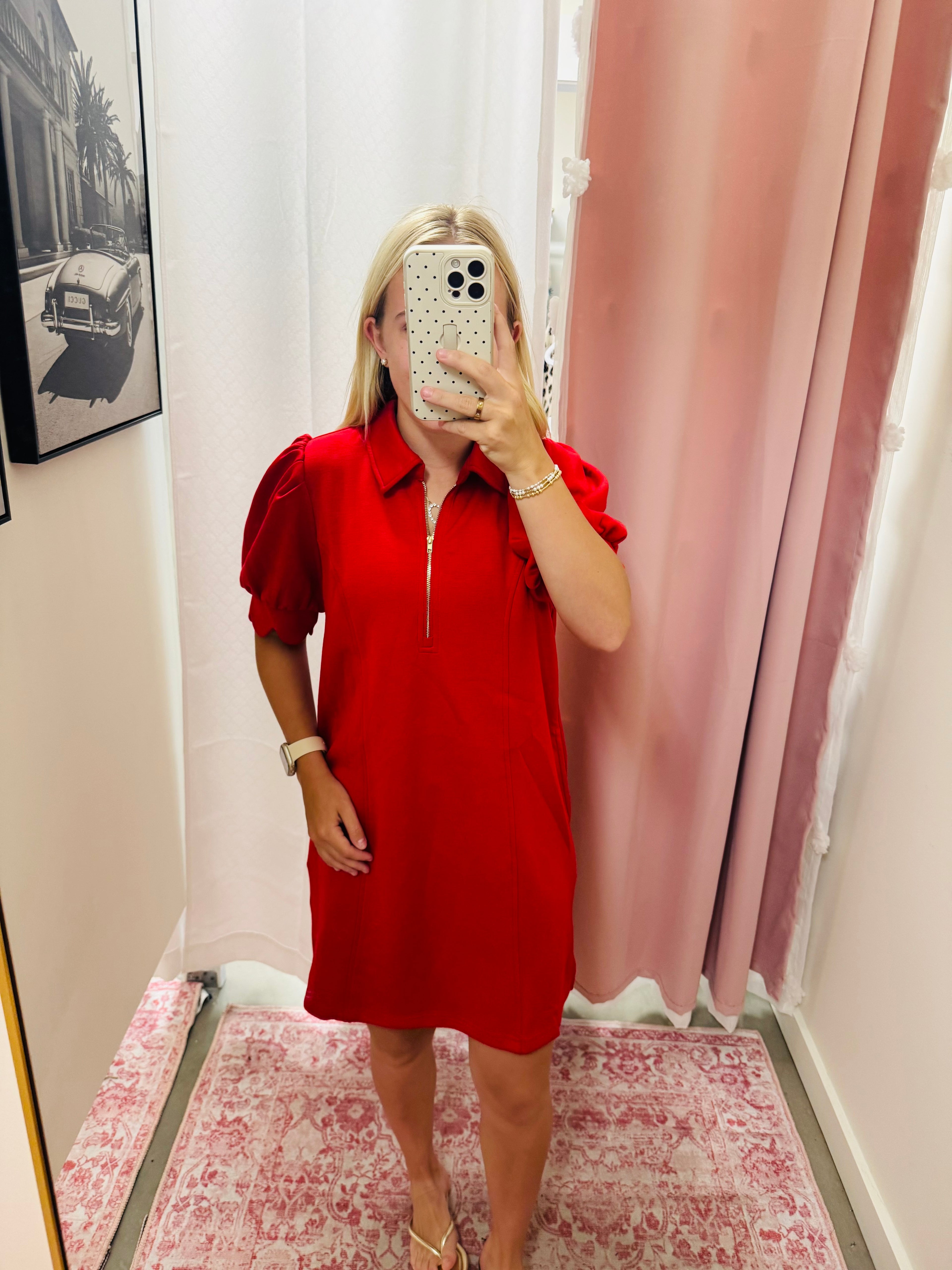 Red Scalloped Sleeve Dress