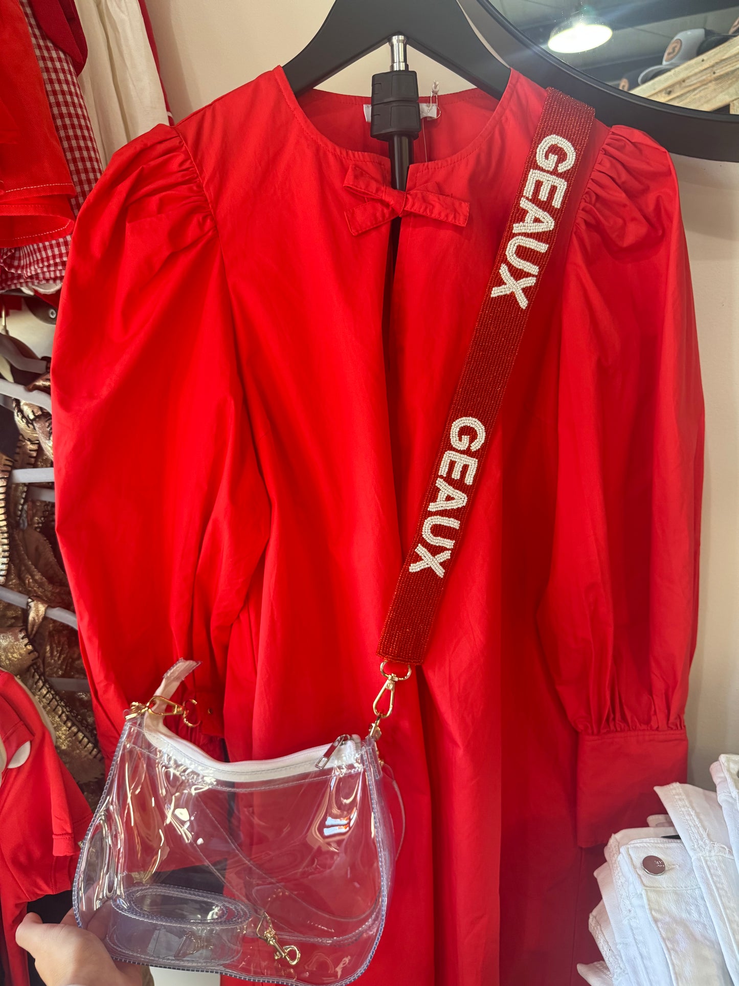 Red and White Geaux Purse Strap