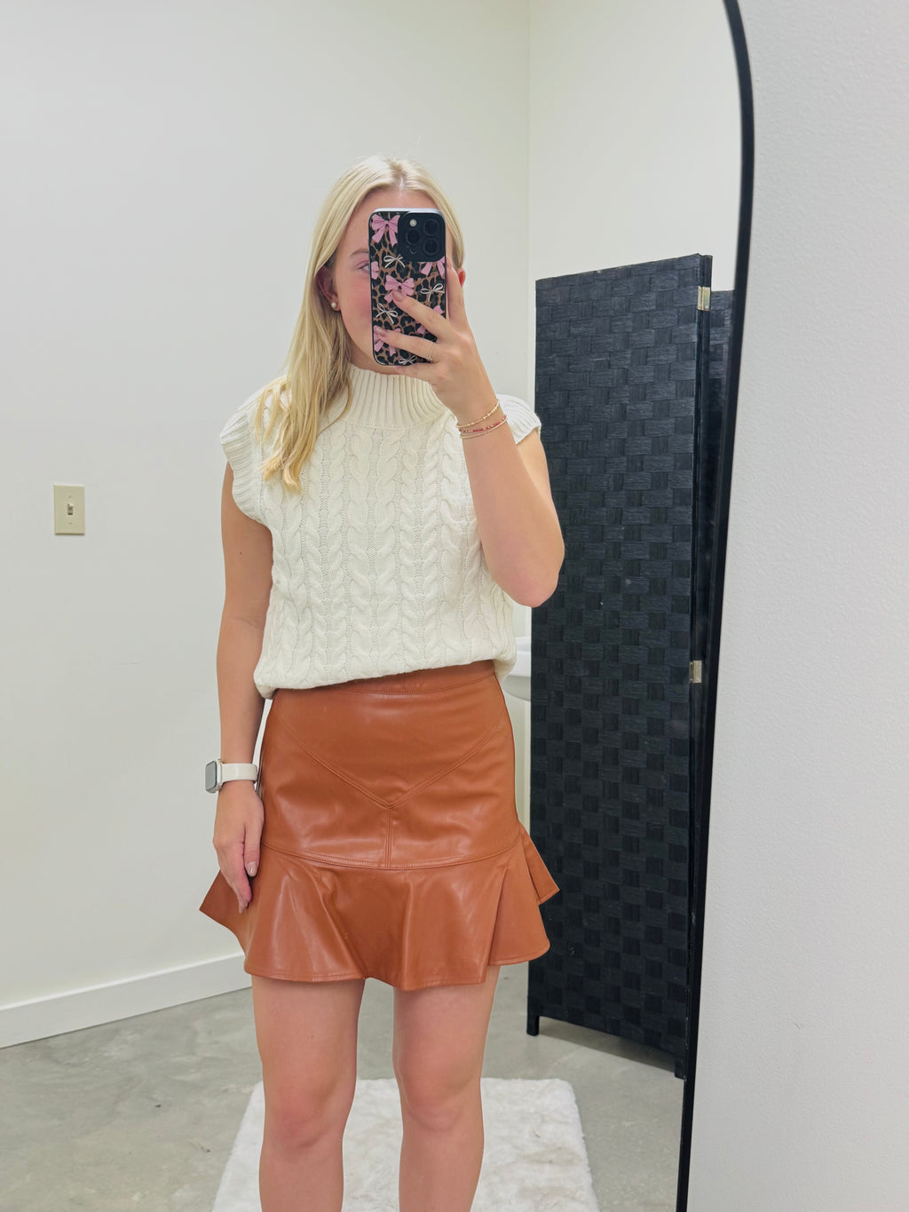 Cognac Mini Leather Skirt