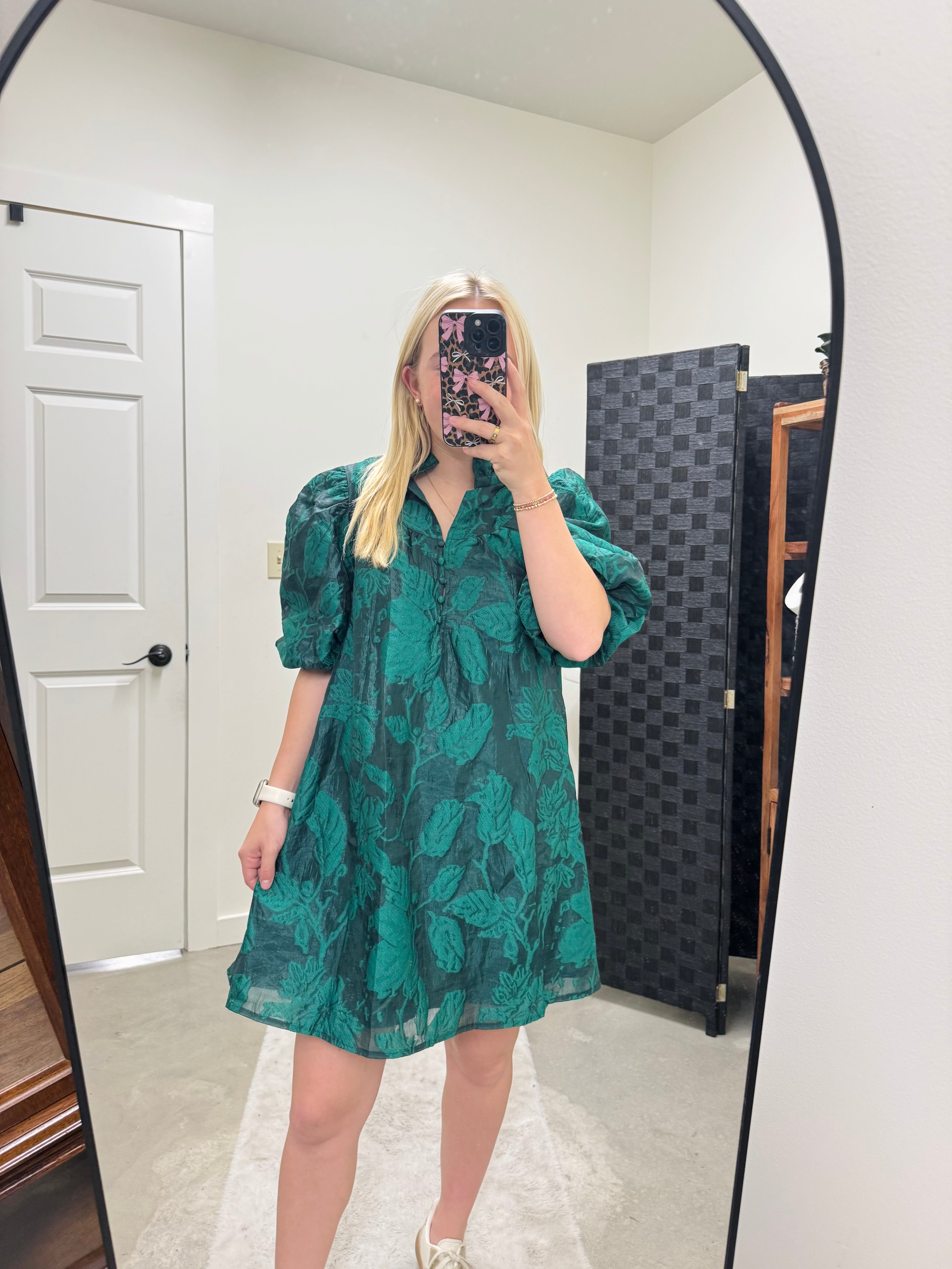 Elegant Green Puff Sleeve Dress