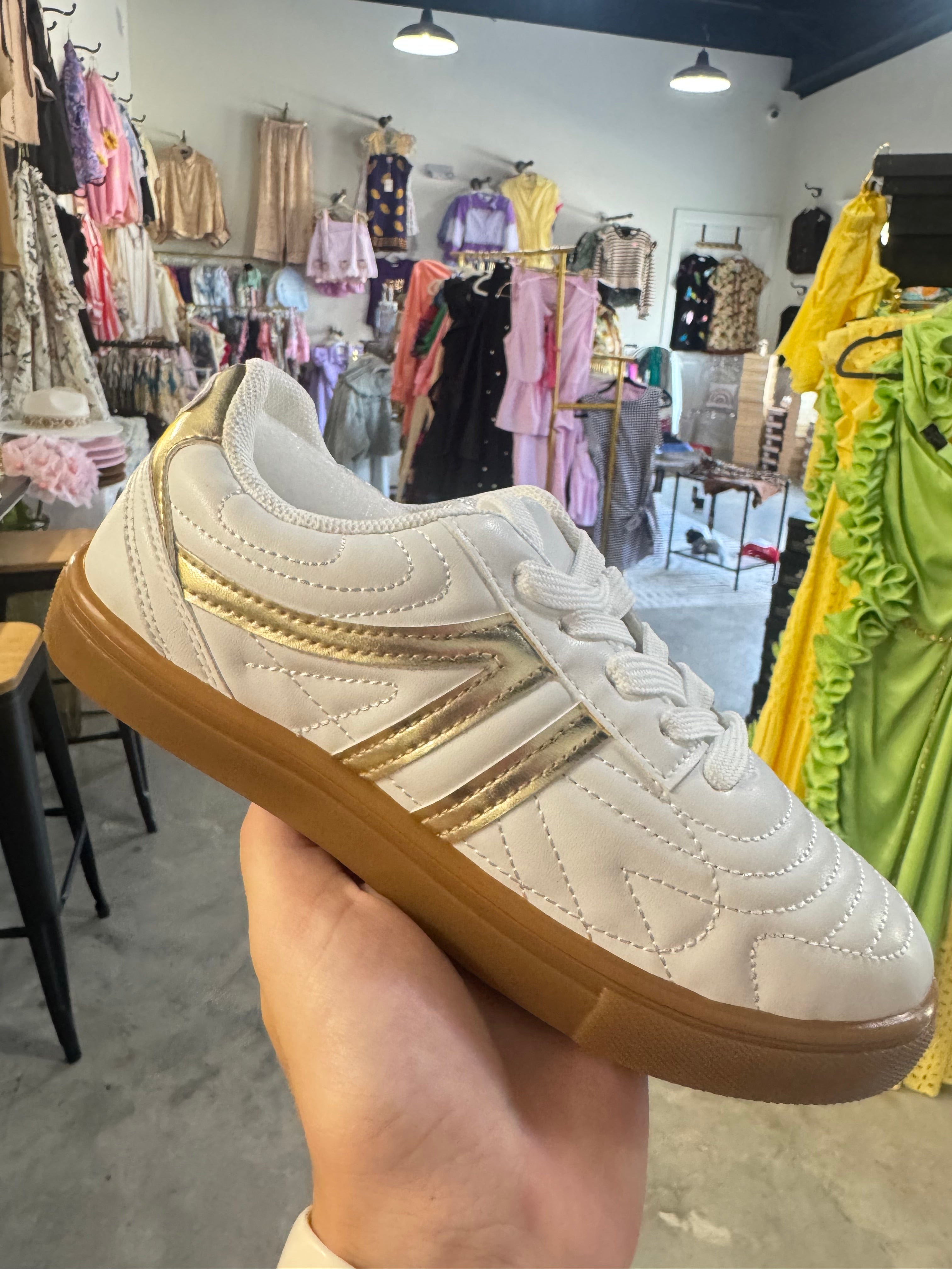 Kid White and Gold Sneaker