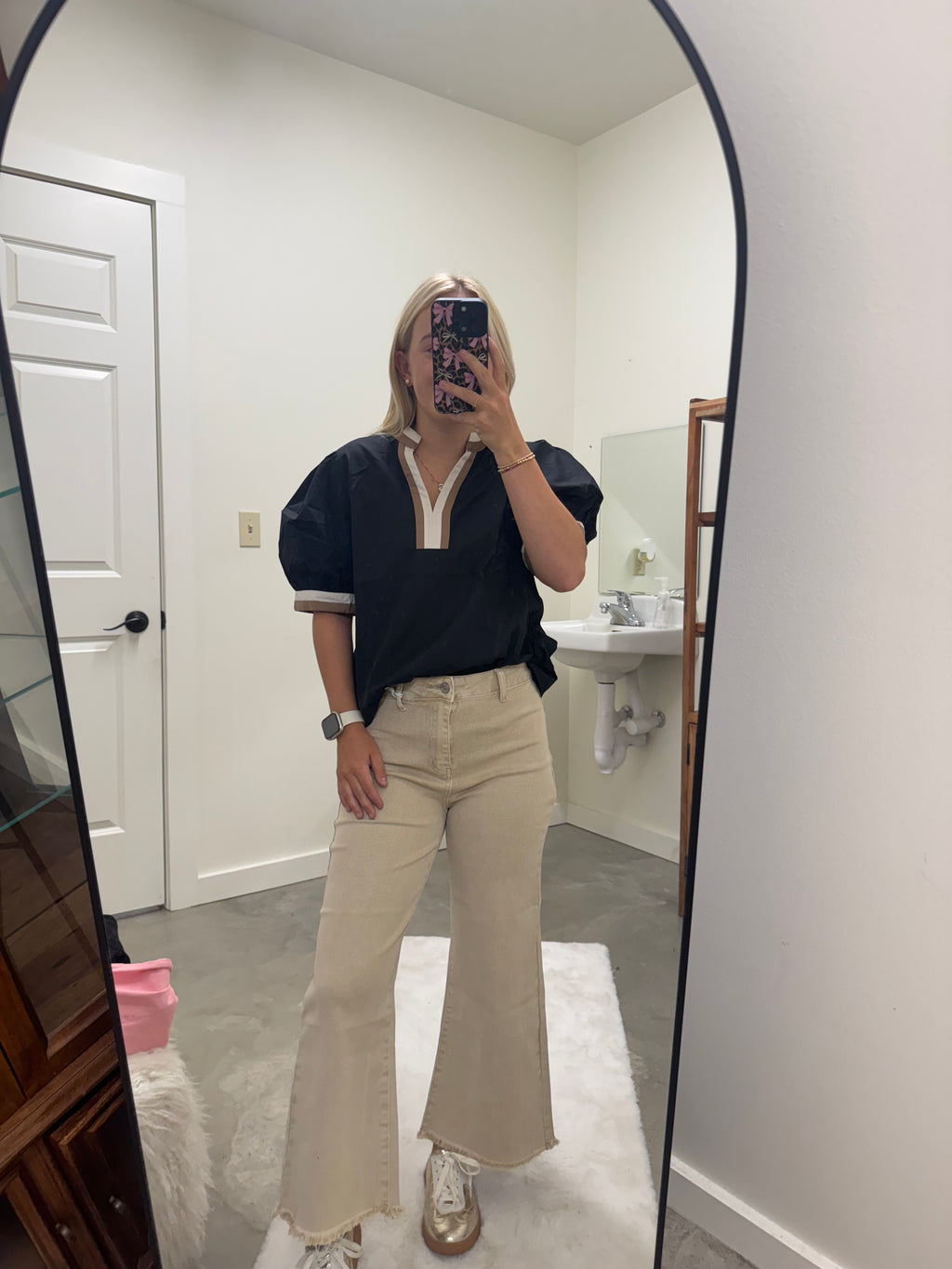 Neutral Puff Sleeve Blouse