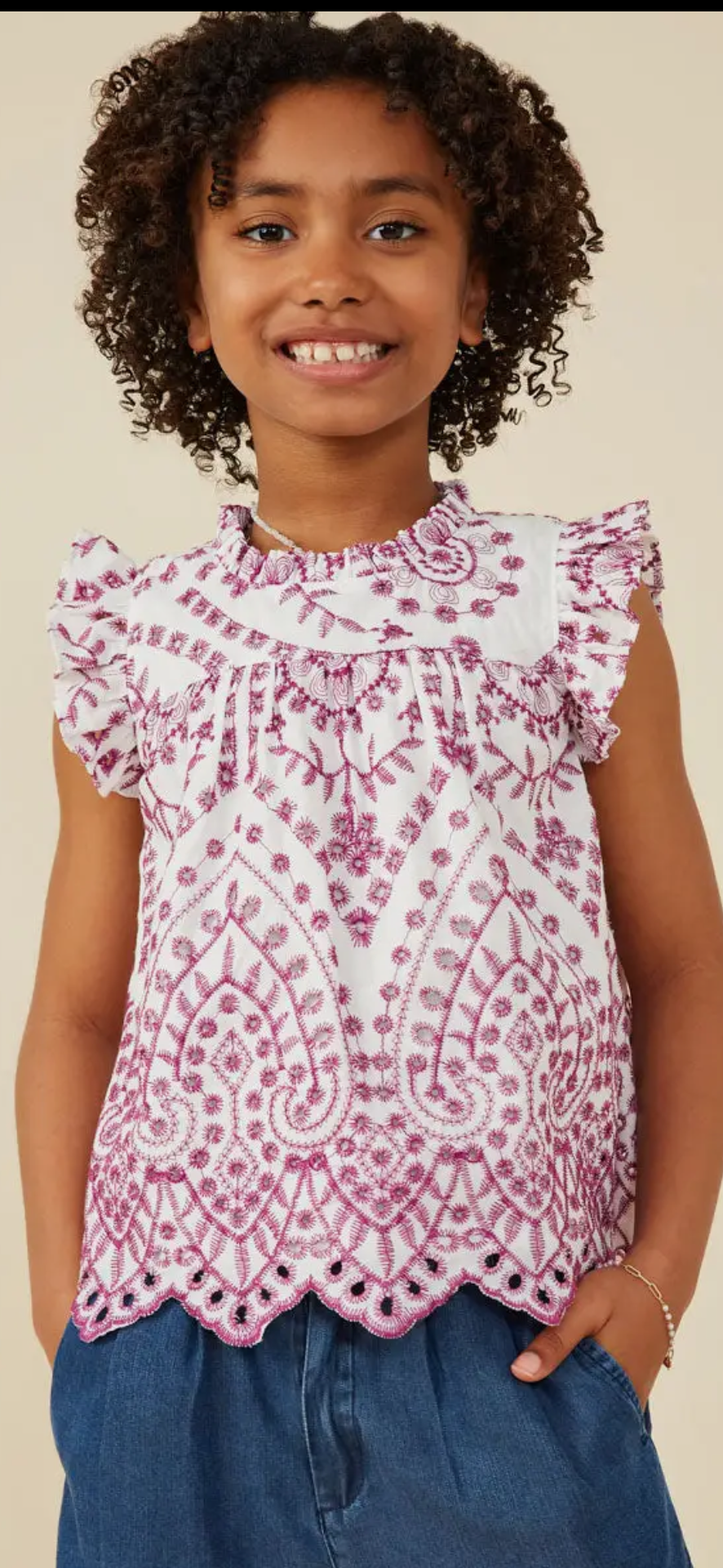 Girls Purple Eyelet Top