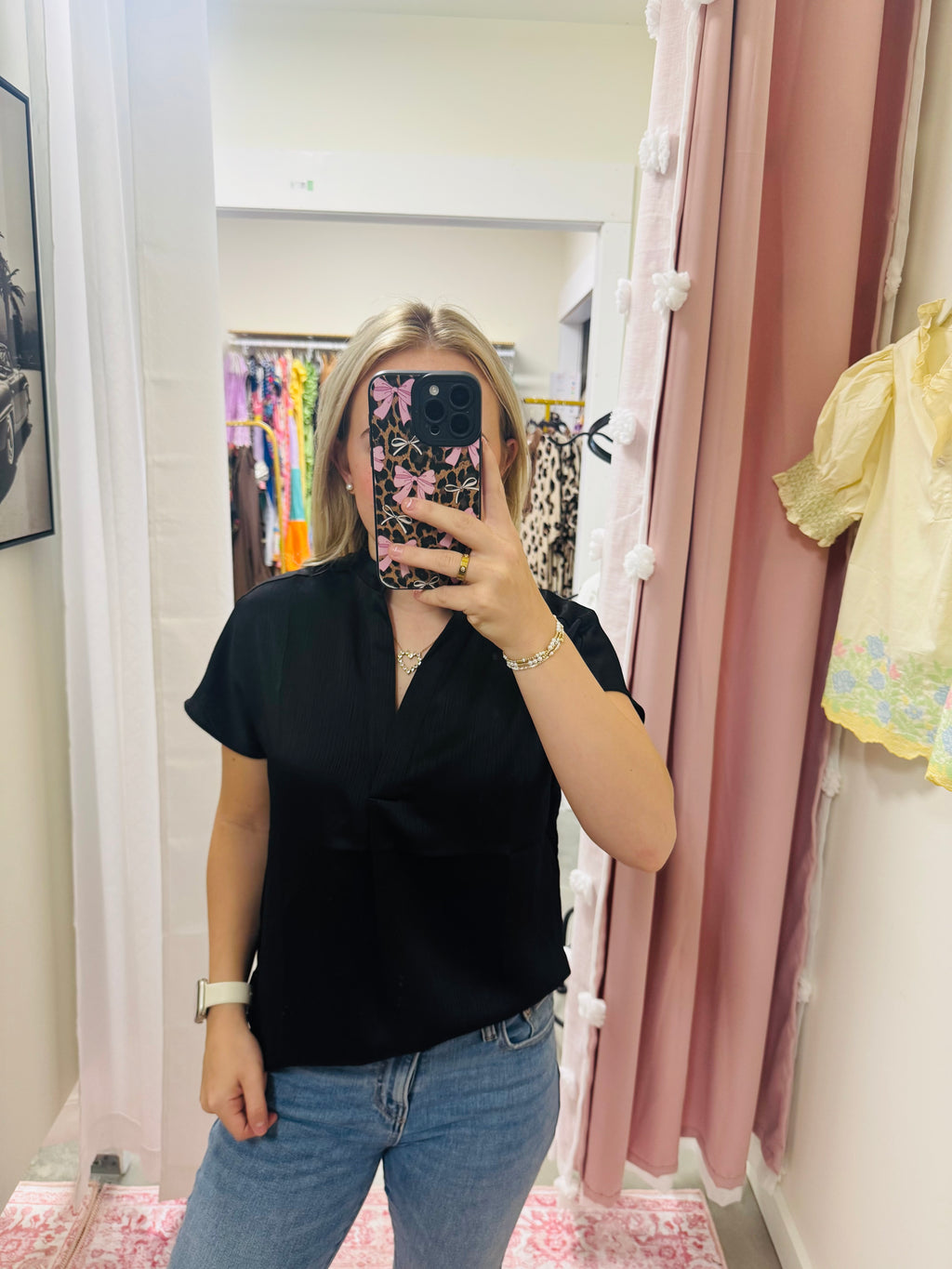 Black Crinkle Satin Blouse