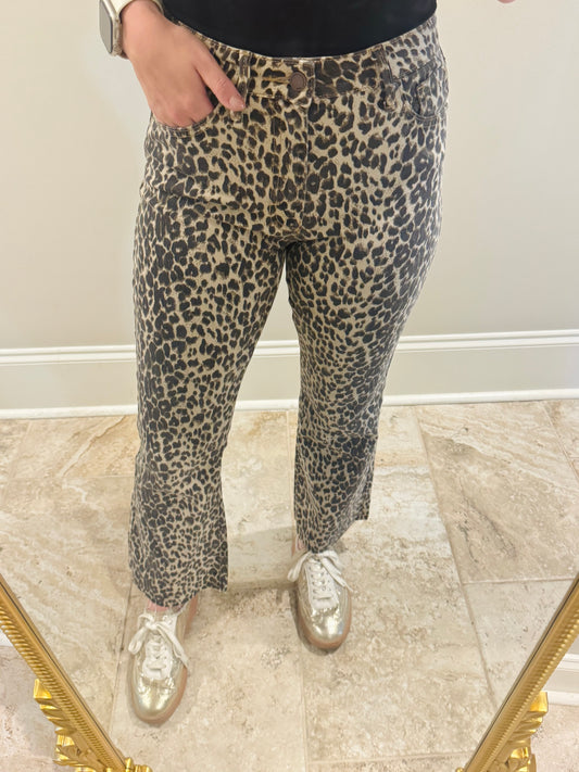 Light Leopard Crop Flare Jean