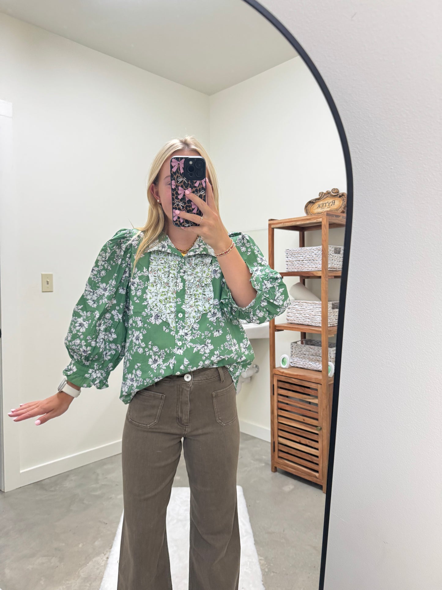 Olive Floral Top