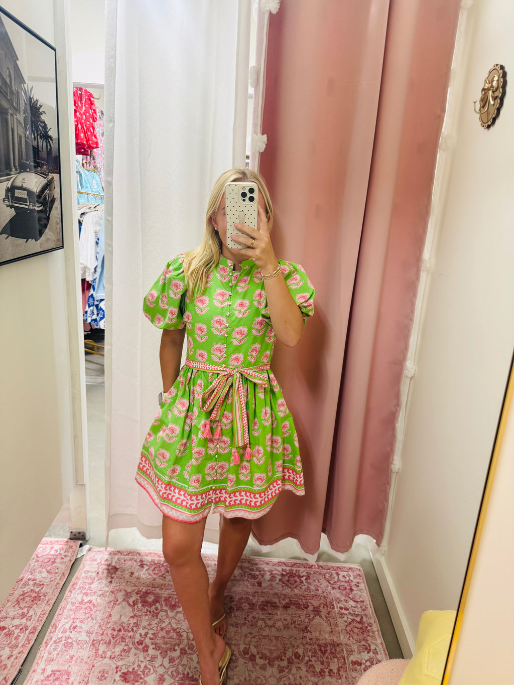 Pink and Green Mini Dress