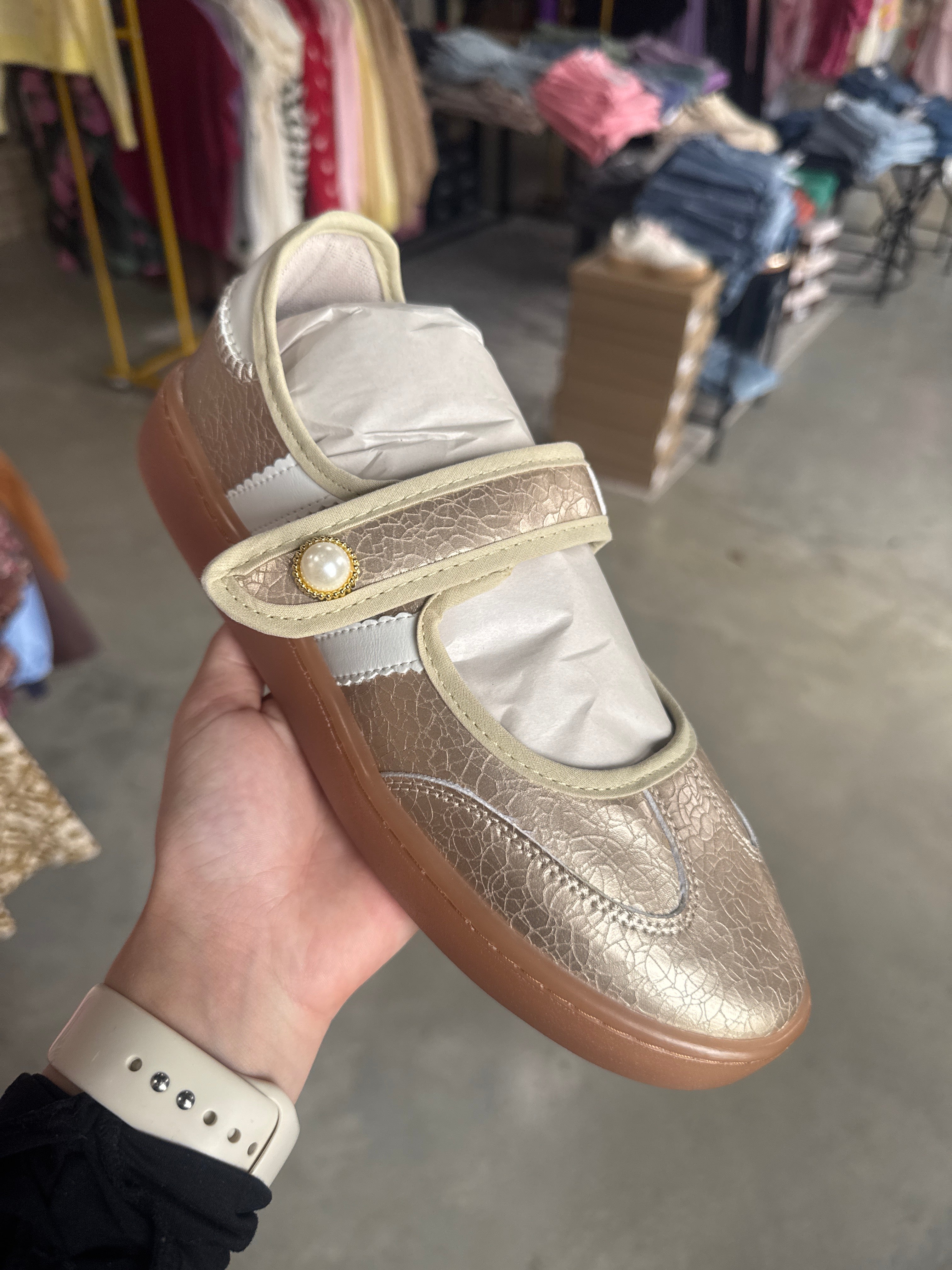 Gold Velcro Strap Sneaker