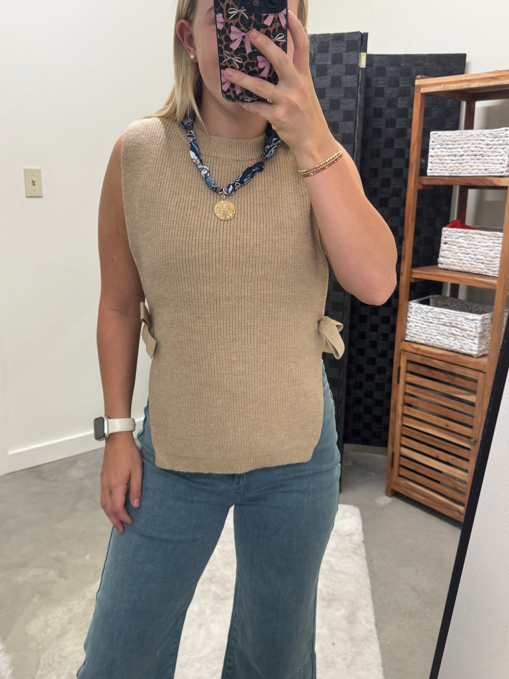 Beige Cut Out Side Knit Sweater