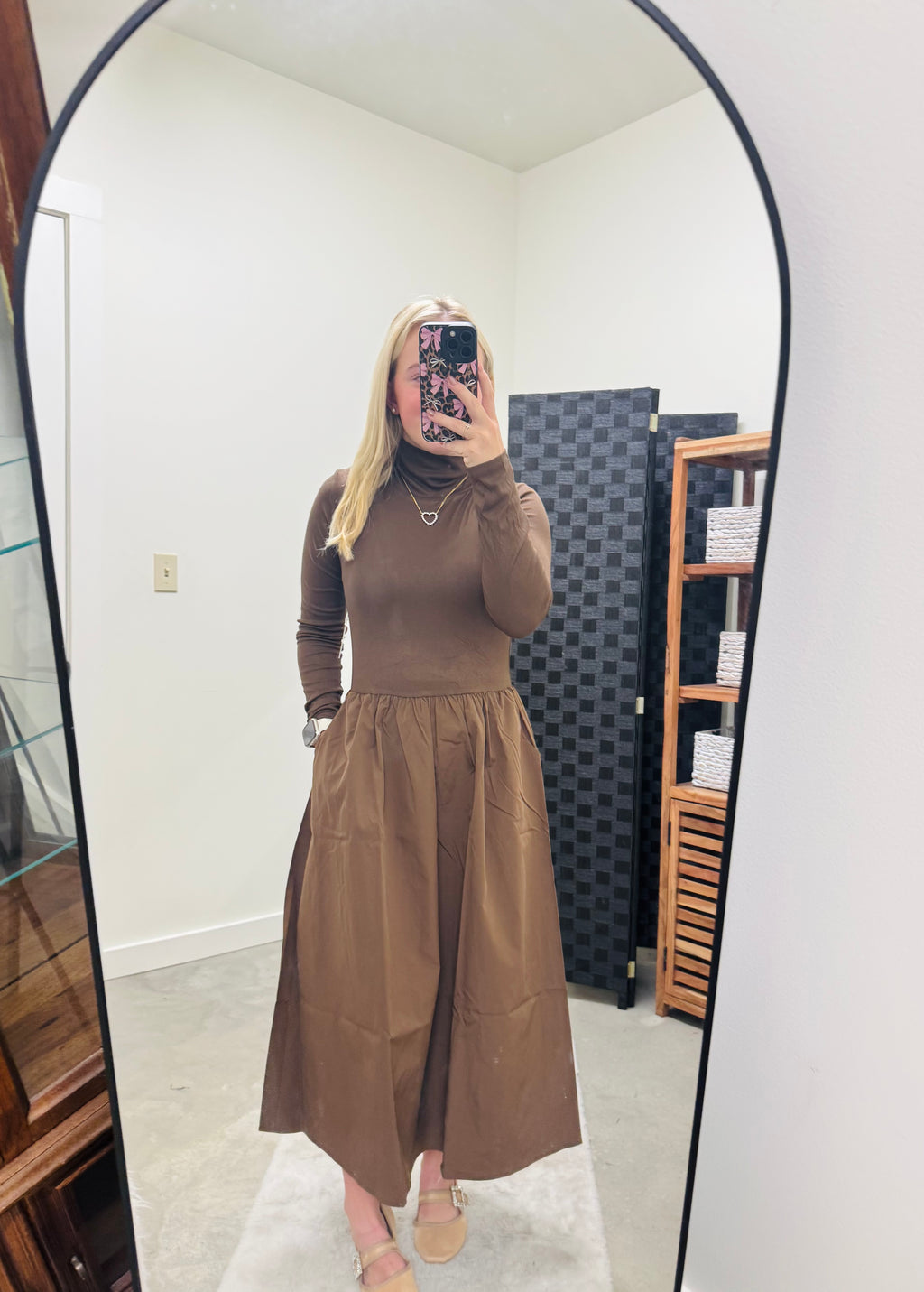 Chocolate Mock Neck Long Sleeve Dress