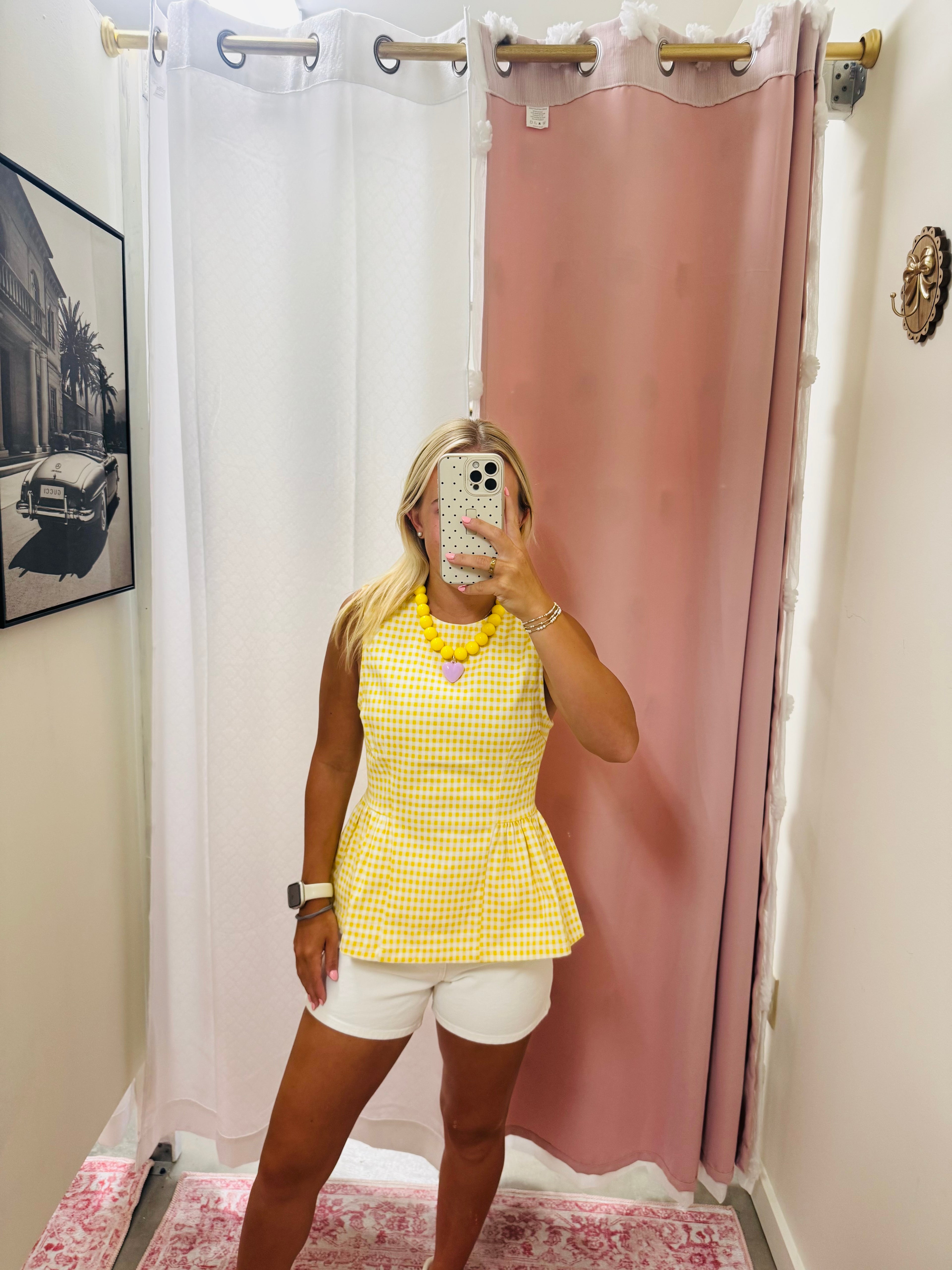 Yellow Gingham Peplum Top