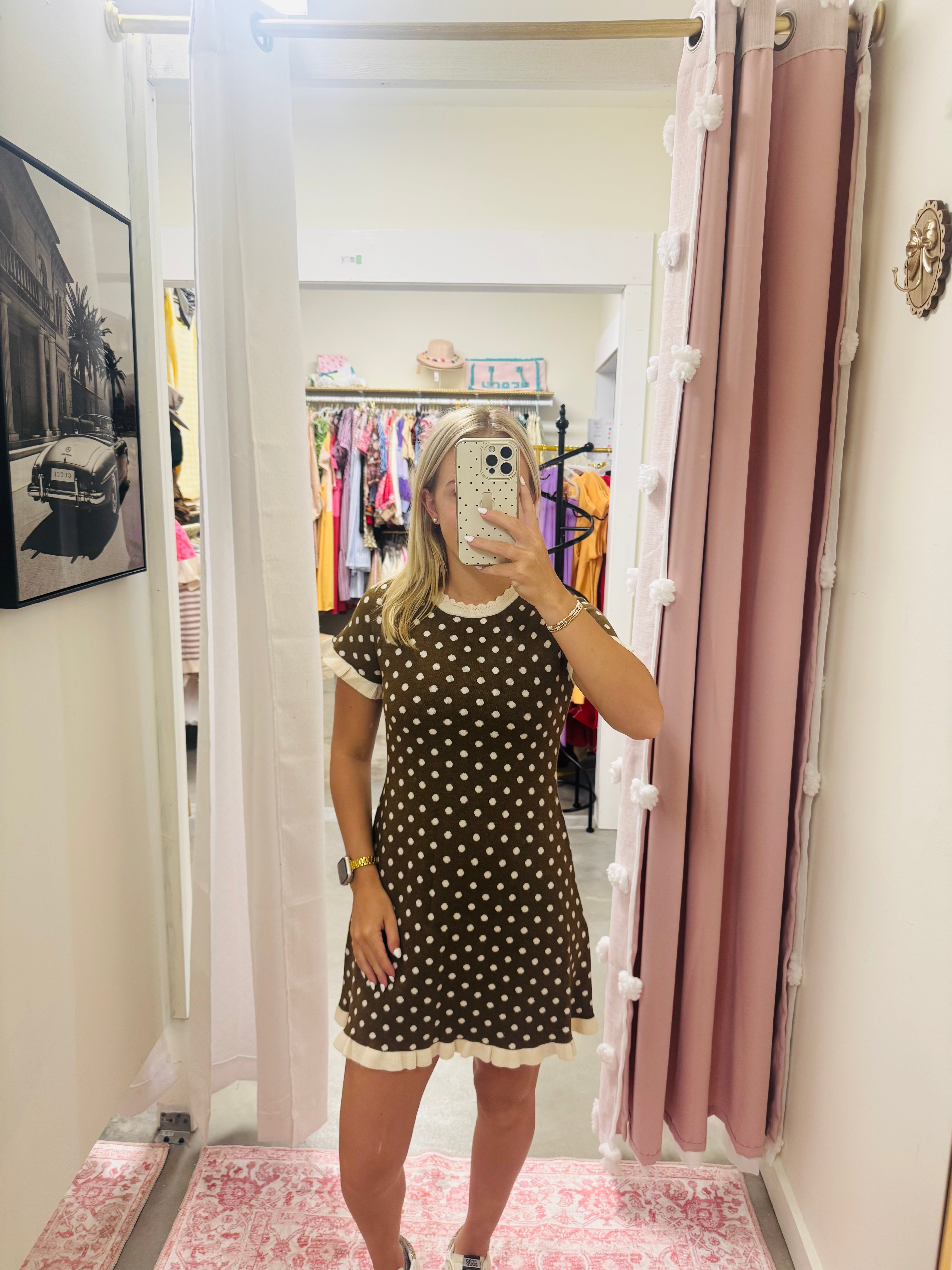 Brown Polka Dot Ruffle Dress