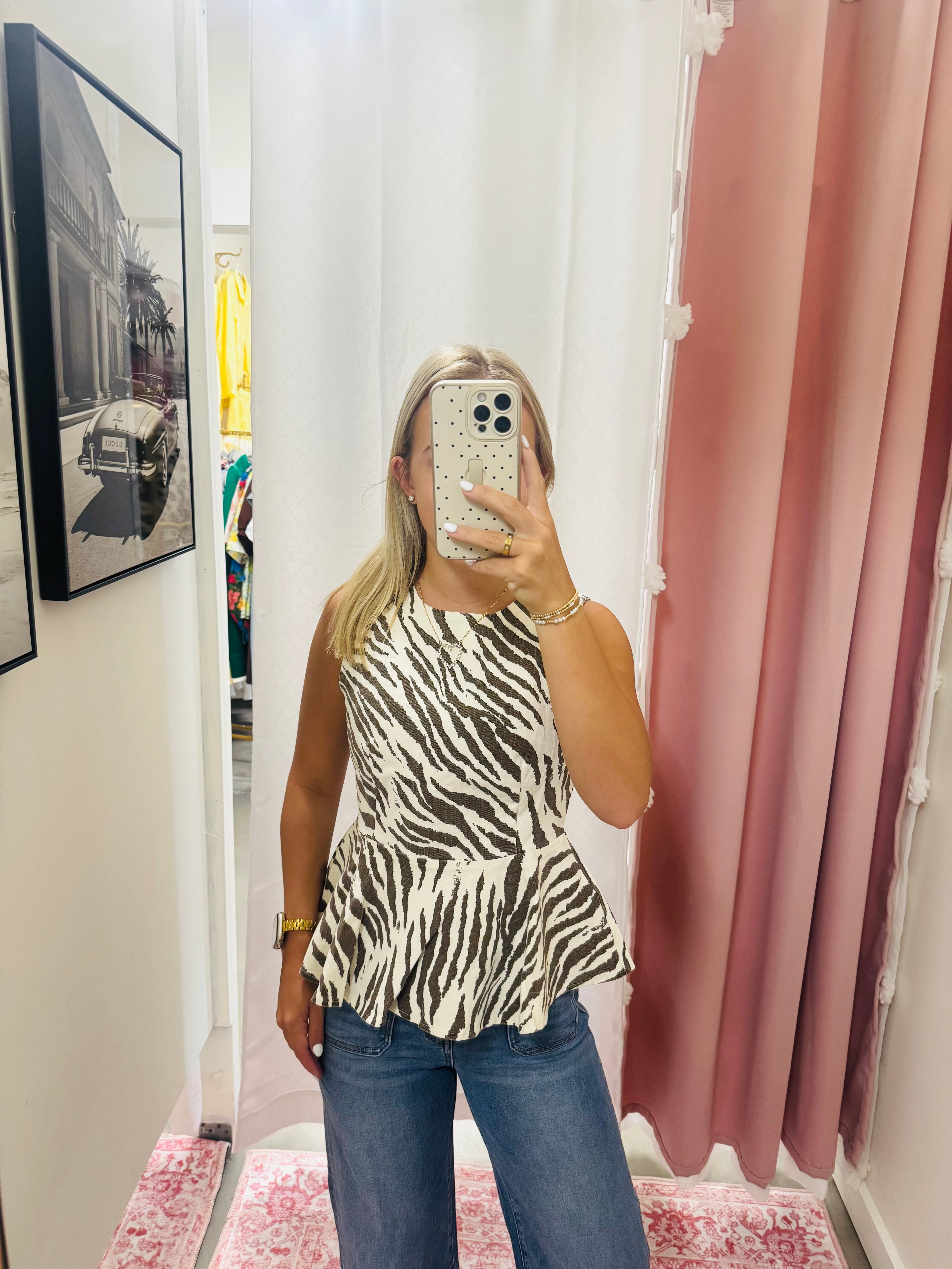 Ecru Tiger Peplum Top