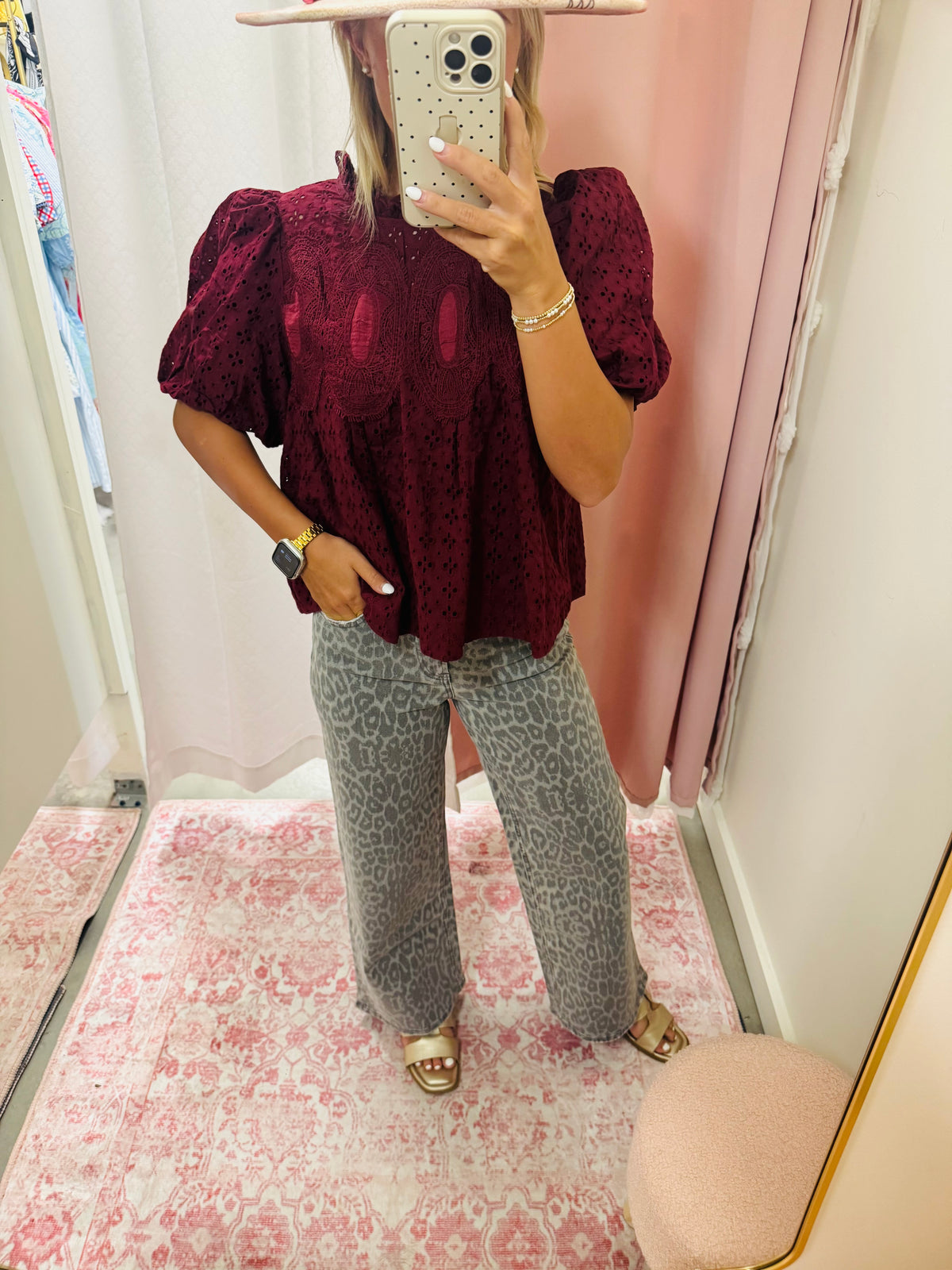 Burgundy Eyelet Top