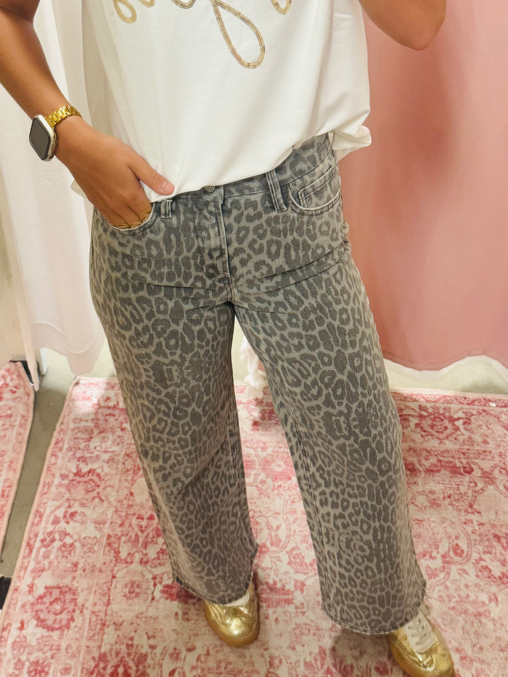 Grey Leopard Printed Jeans