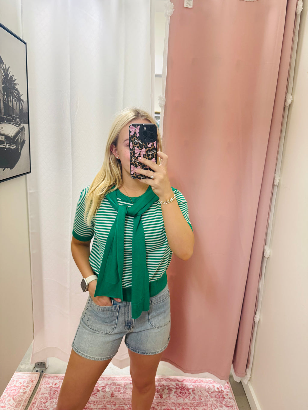 Green Stripe Tie Top