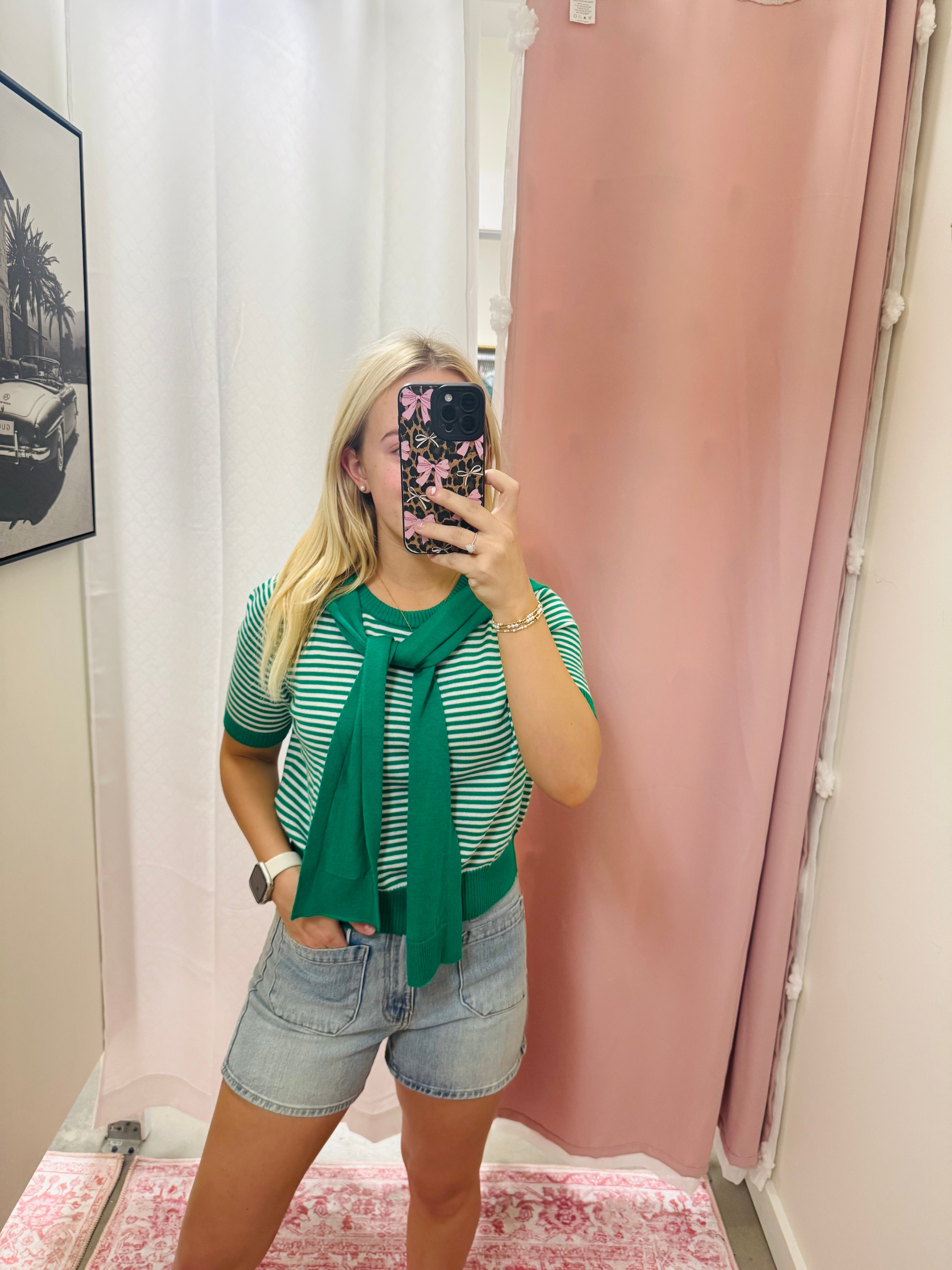 Green Stripe Tie Top