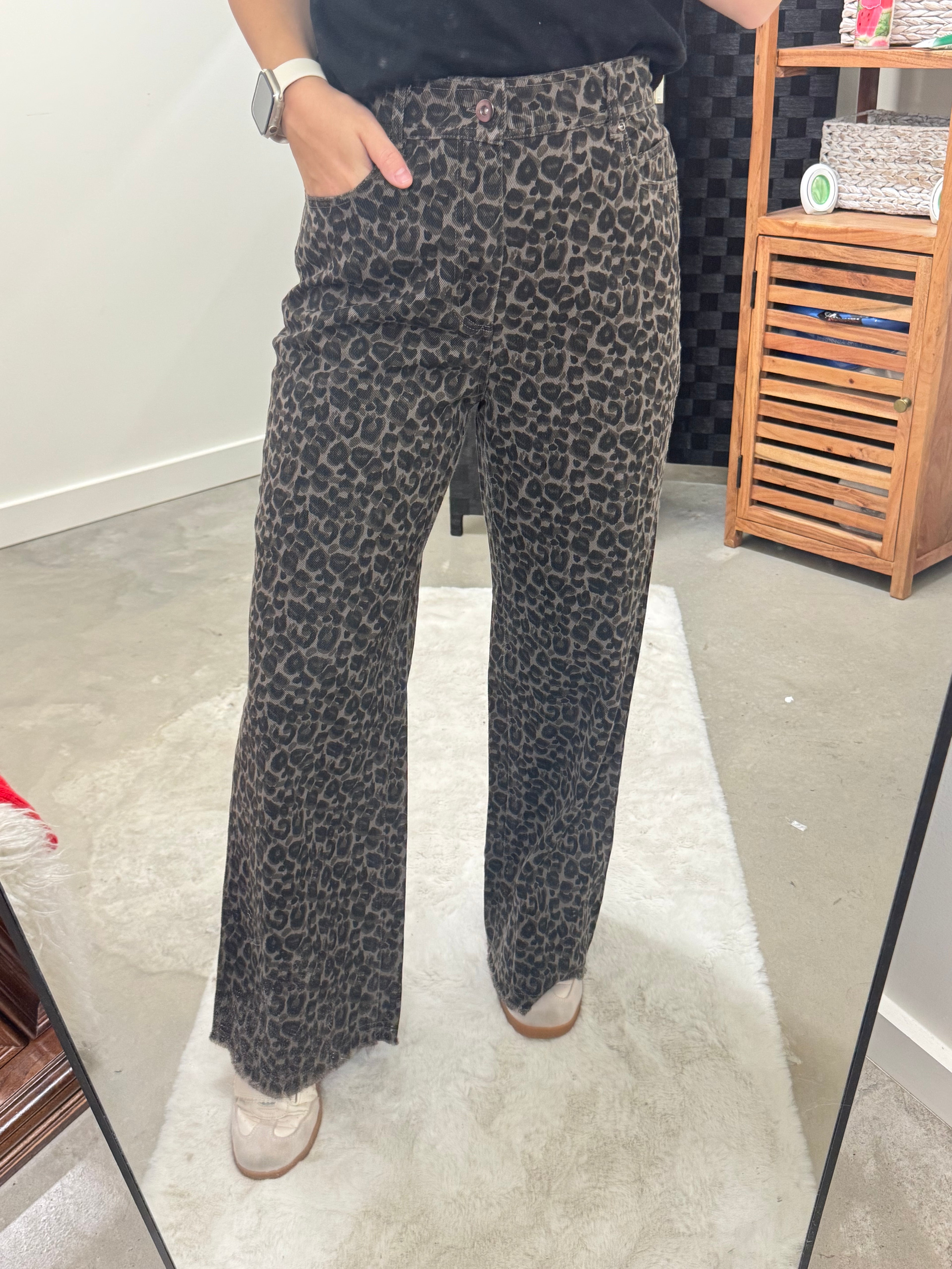 Grey Cheetah Wide Leg Jean