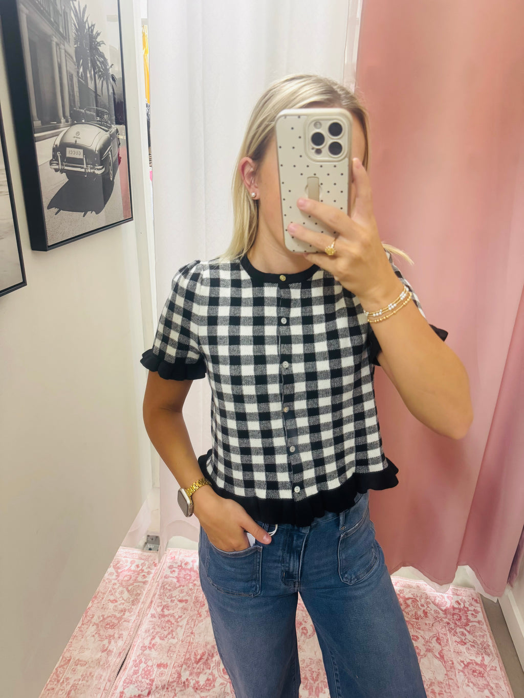 White and Black Gingham Top