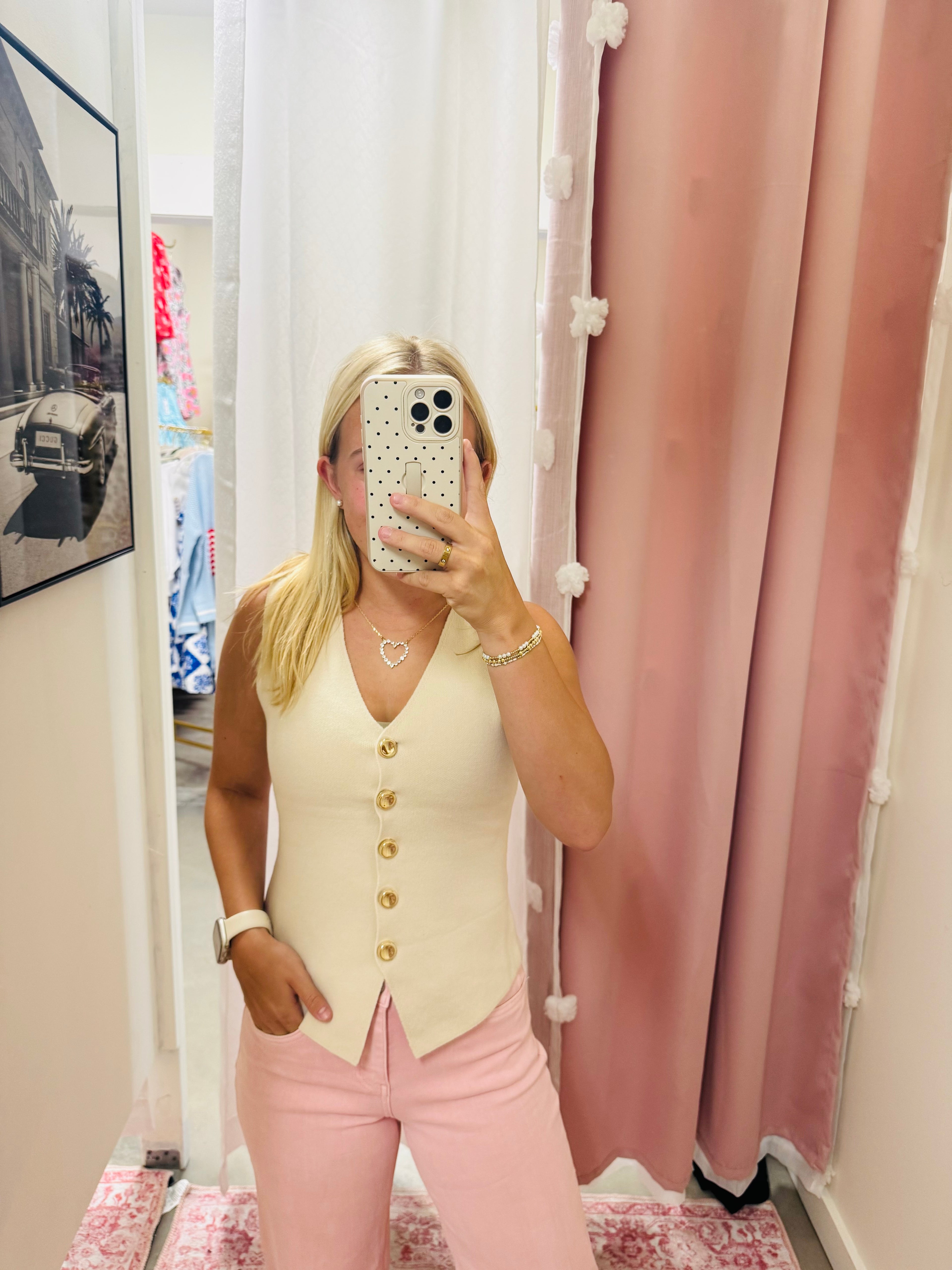Cream Button Up Sweater Vest