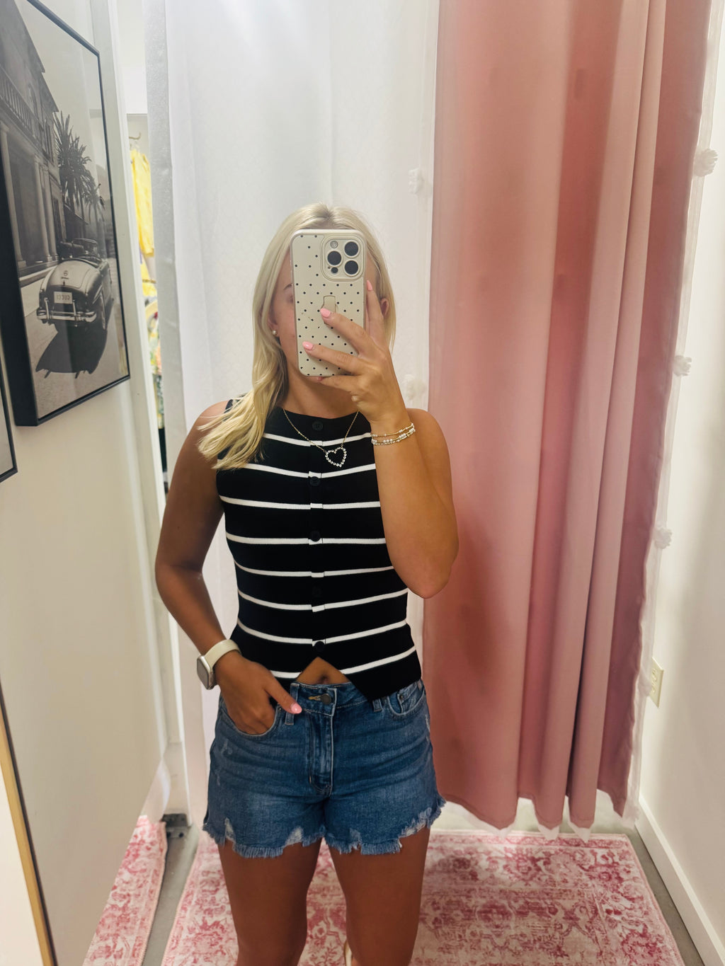 Soft Knit Black Stripe Button Up