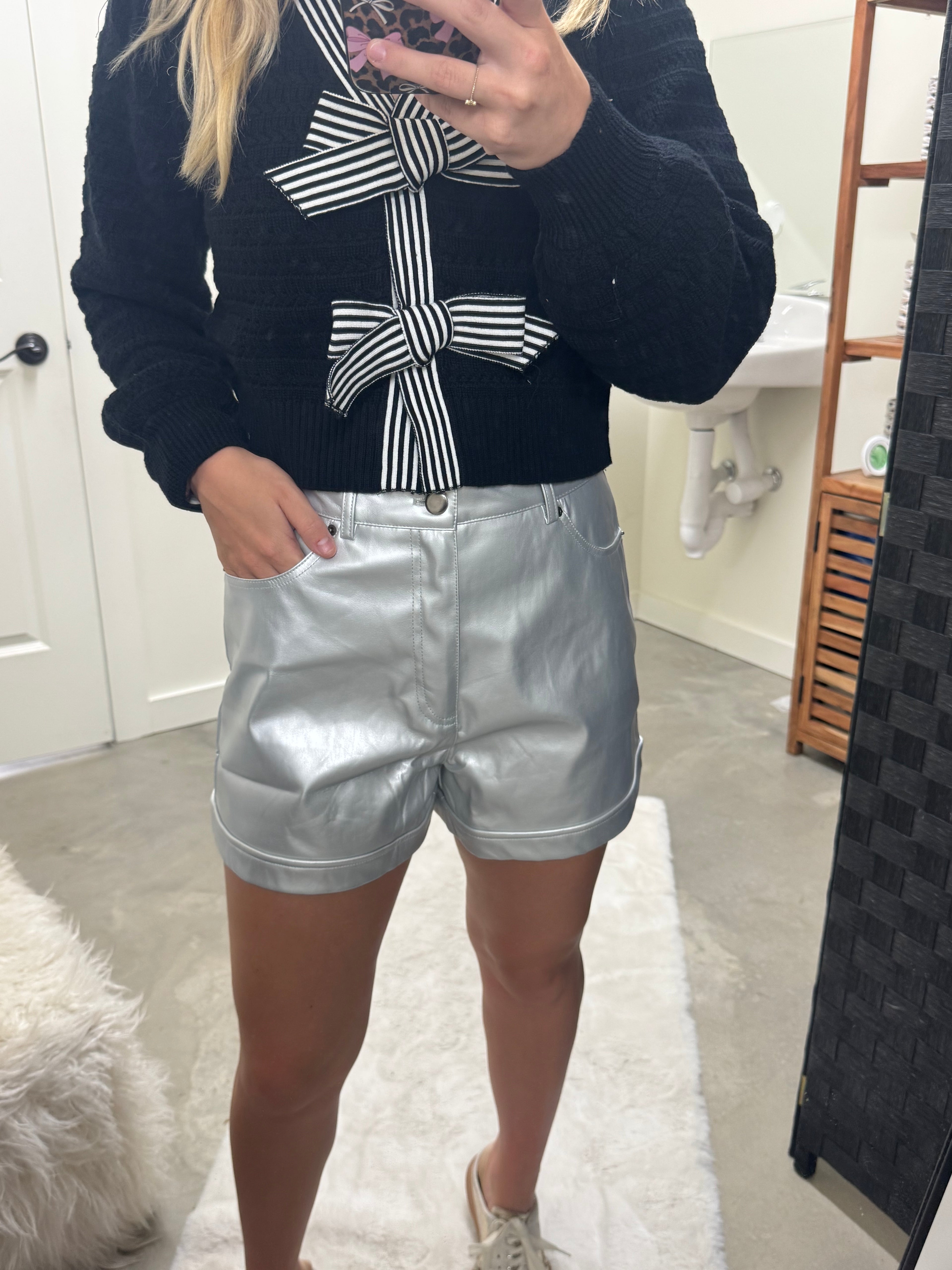 Silver Faux Leather Shorts
