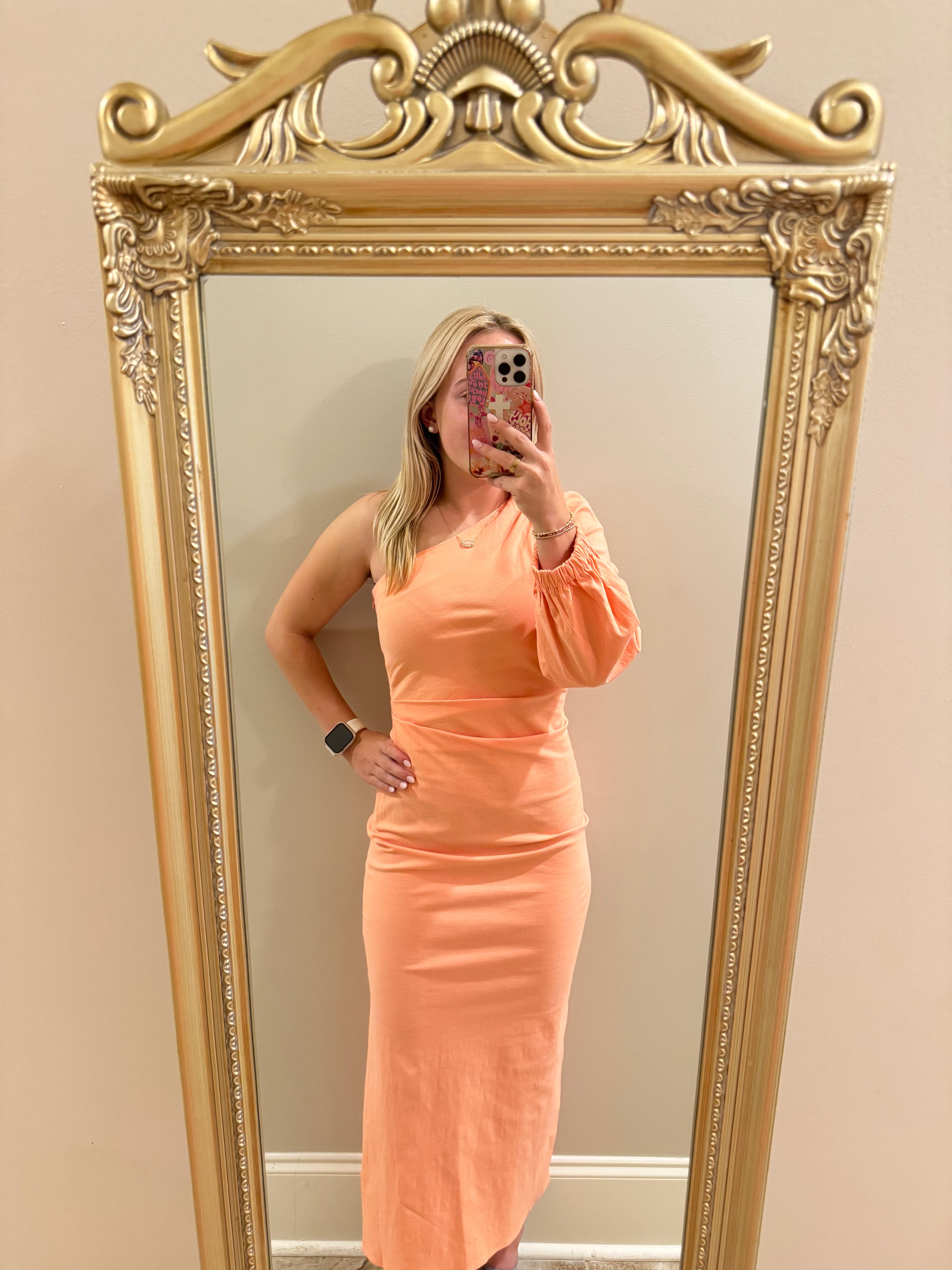 Long Peach Linen Dress