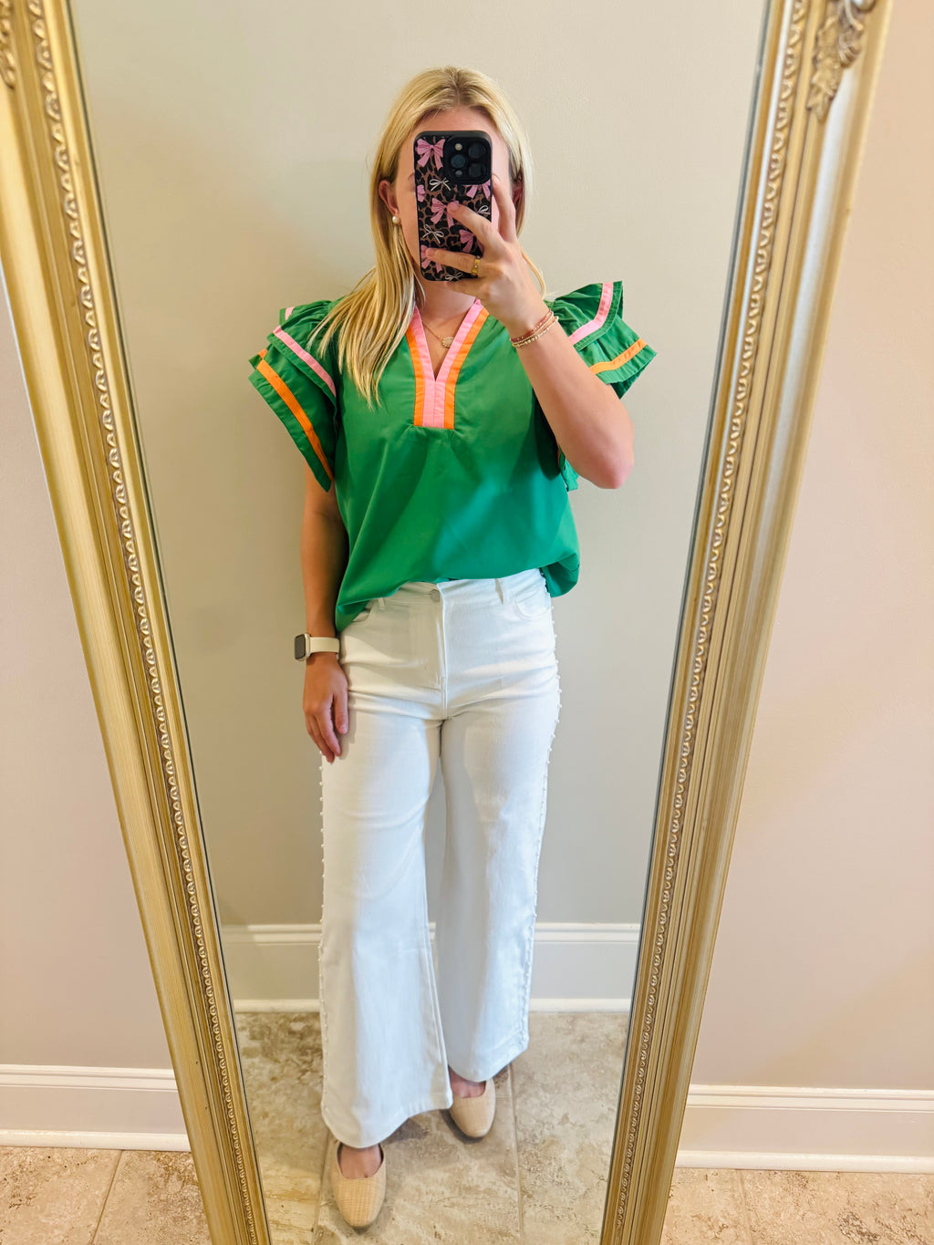 Green Ruffle Sleeve Top