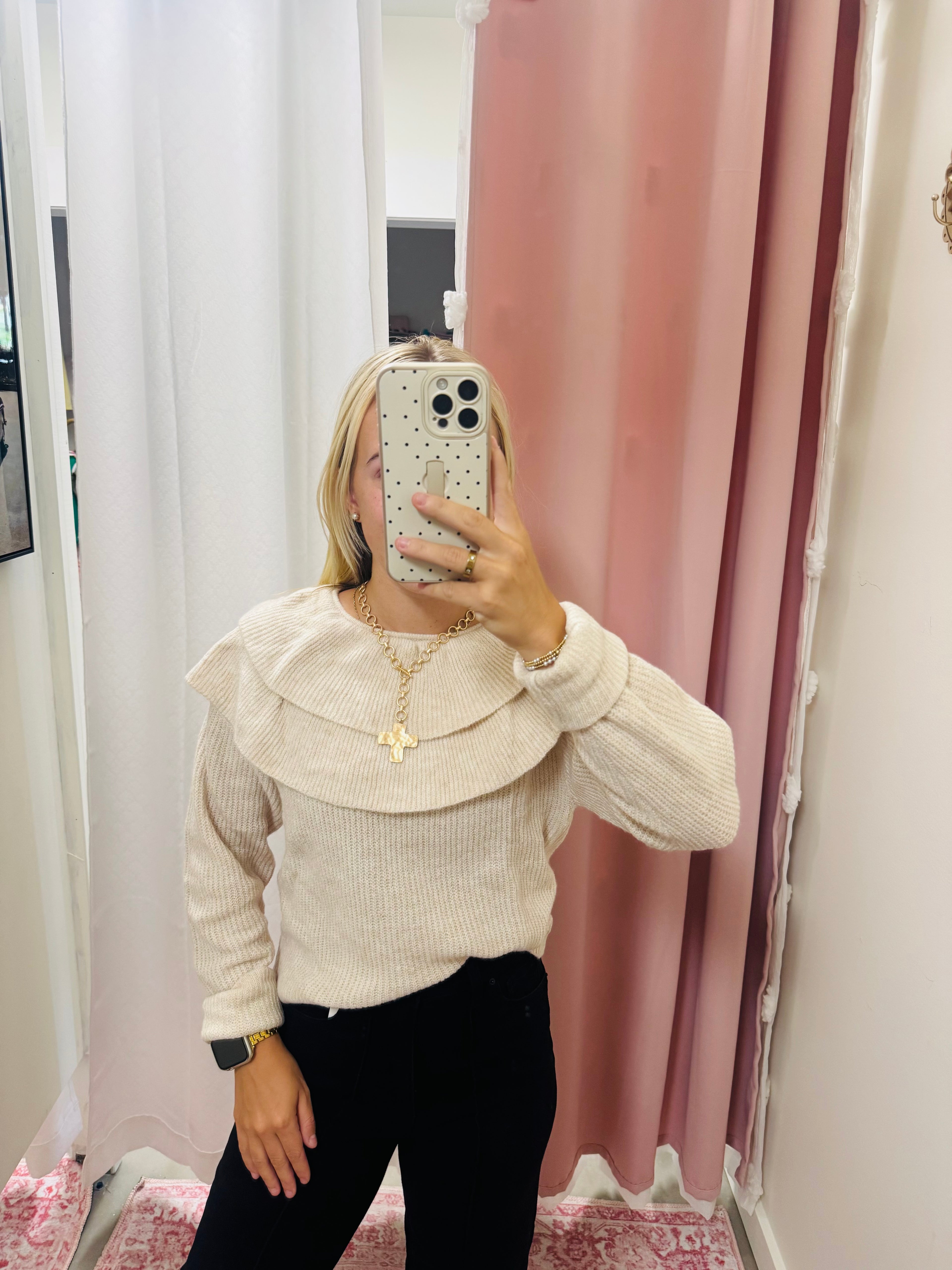 Oatmeal Wool Ruffle Sweater