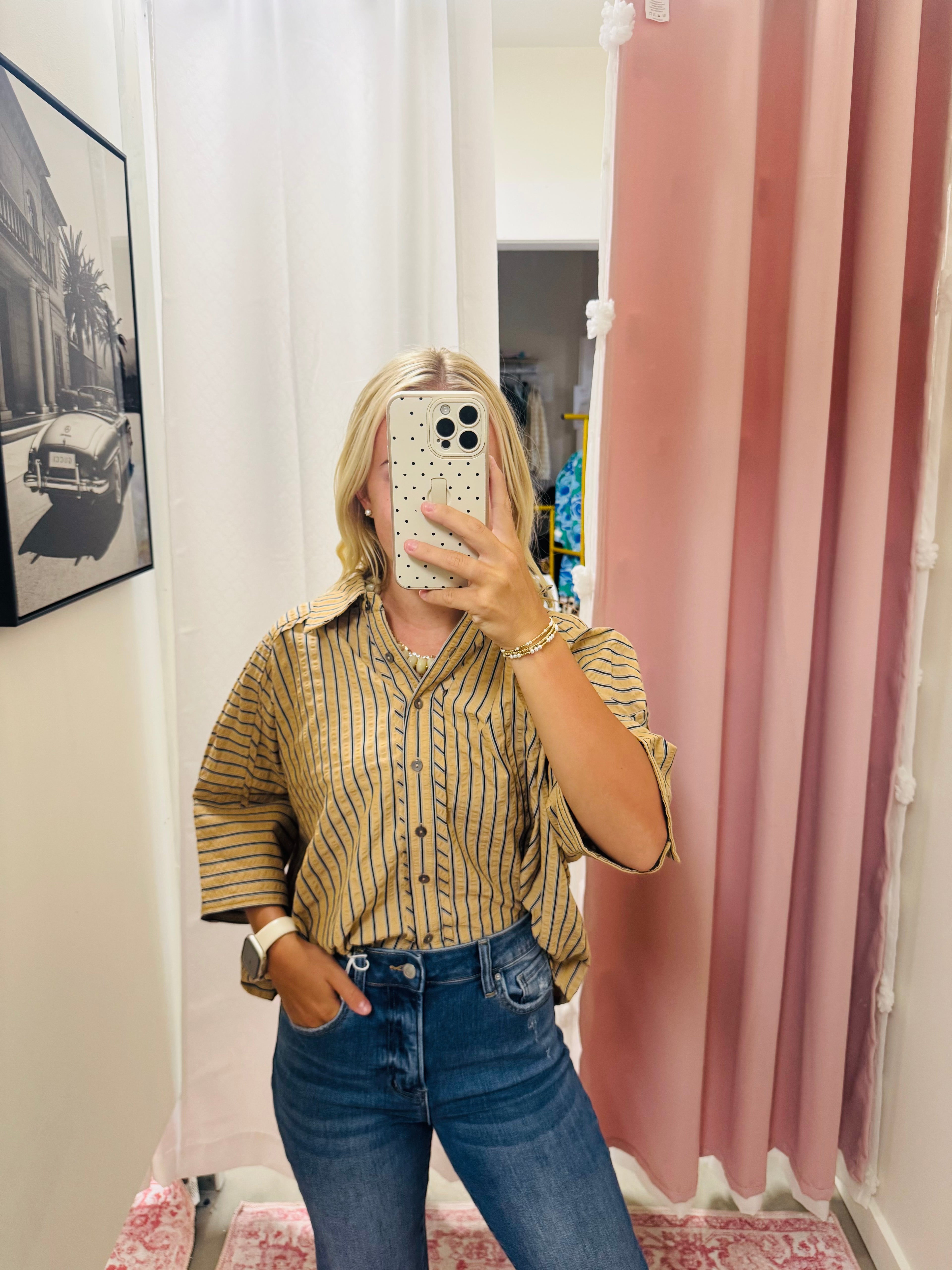 Oversized Camel Stripe Top