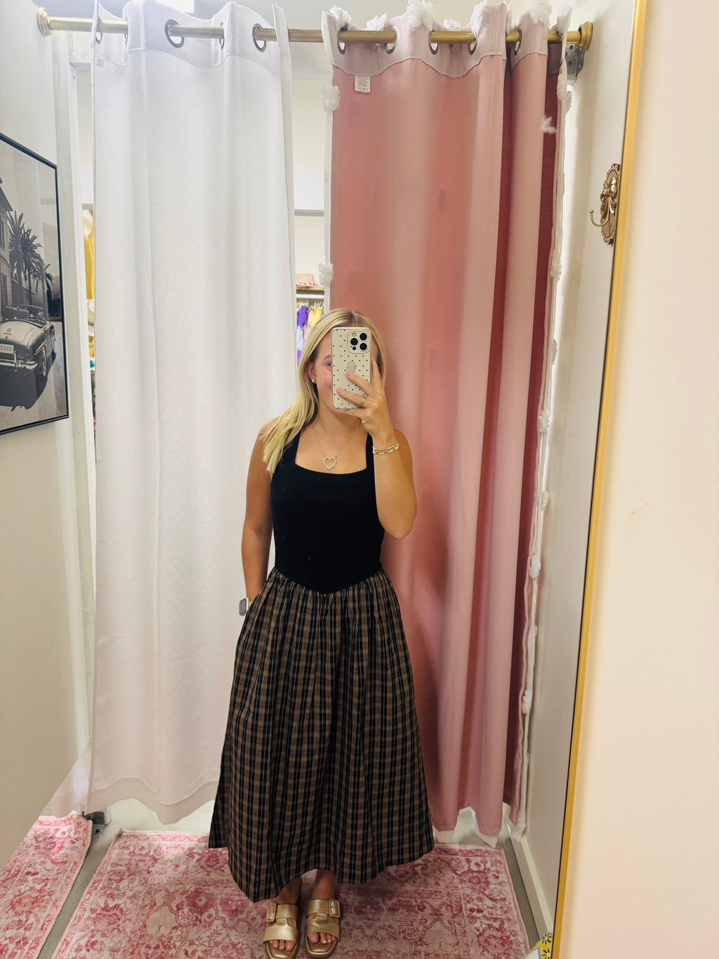 Square Neck Plaid Dress