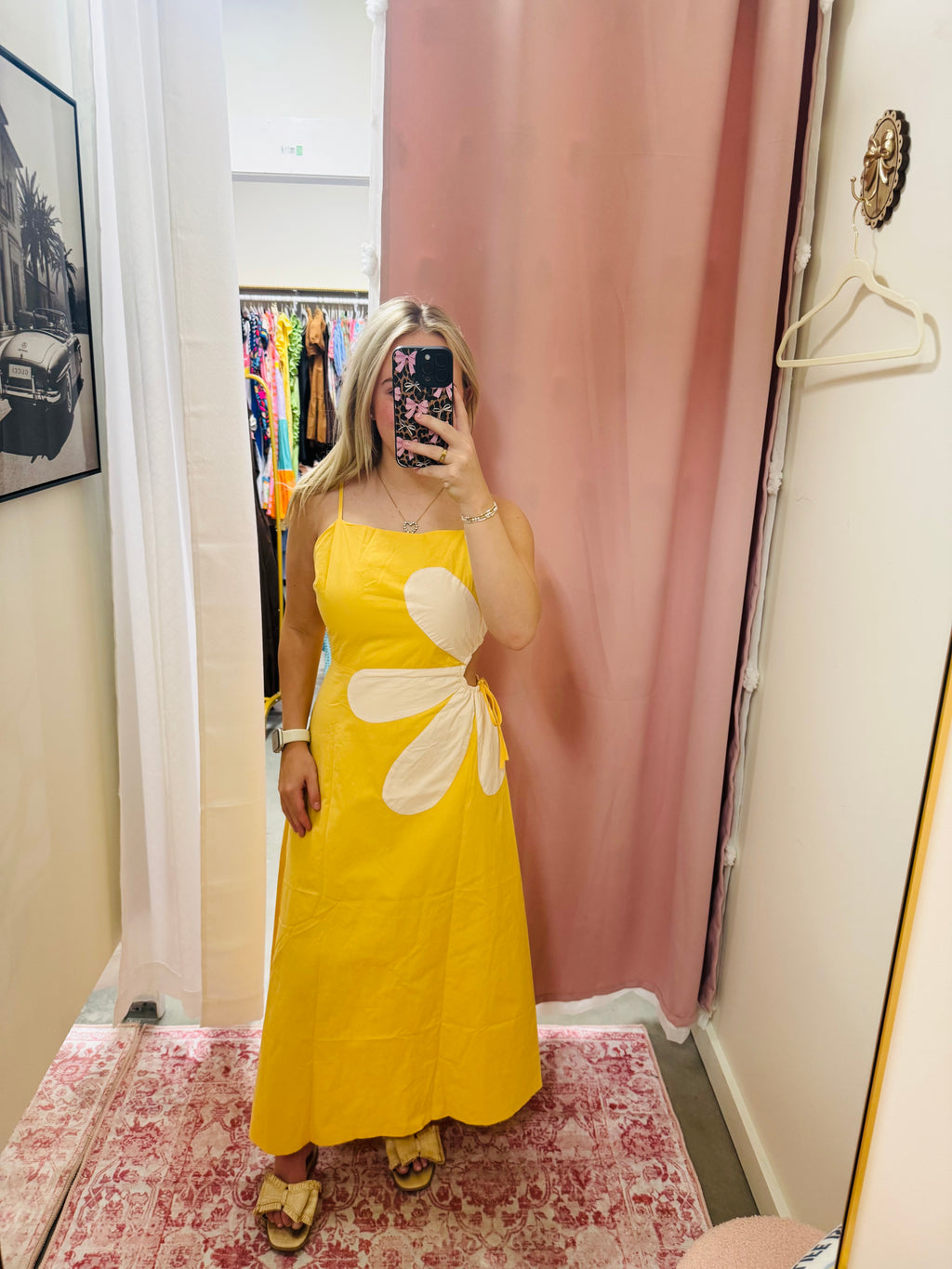 Yellow Cutout Floral Resort Midi Dress