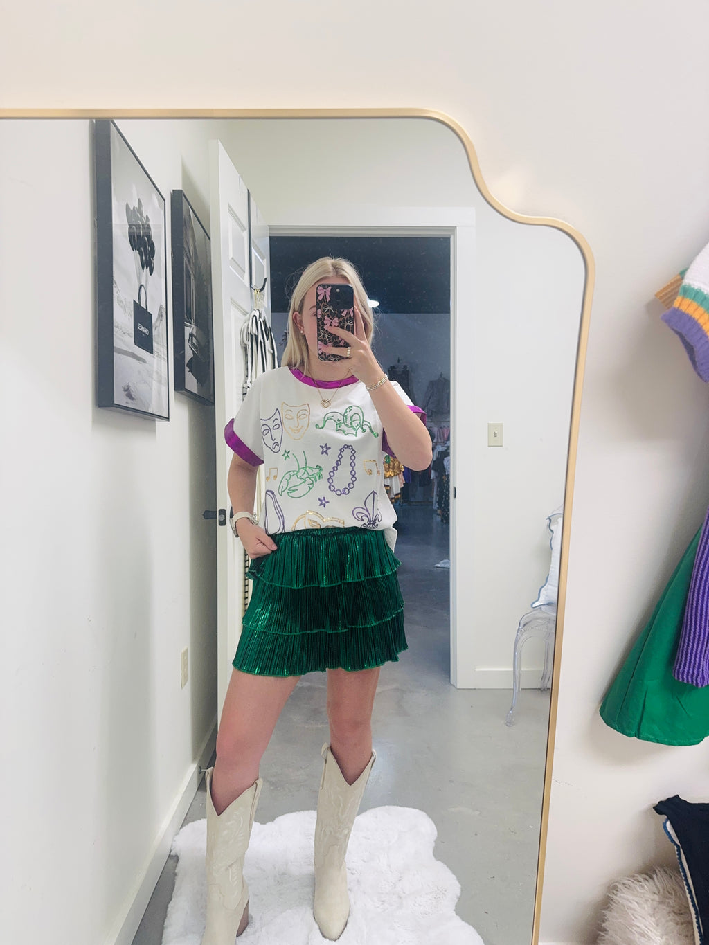 Green Shiny Ruffle Skirt