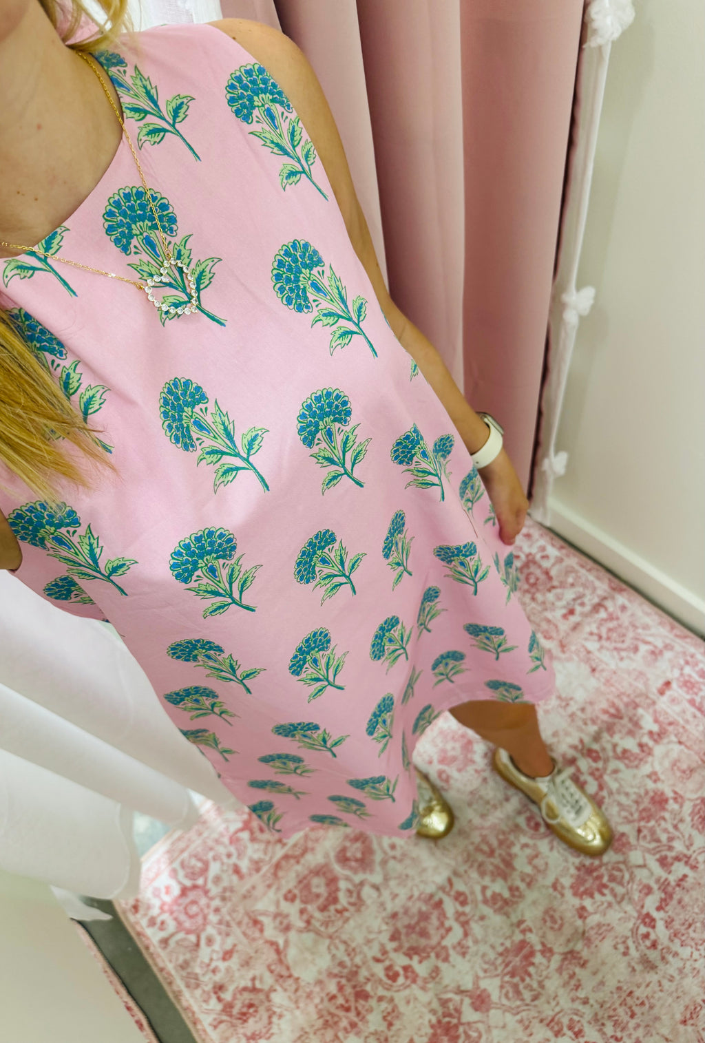 Pink Floral Back Tie Dress
